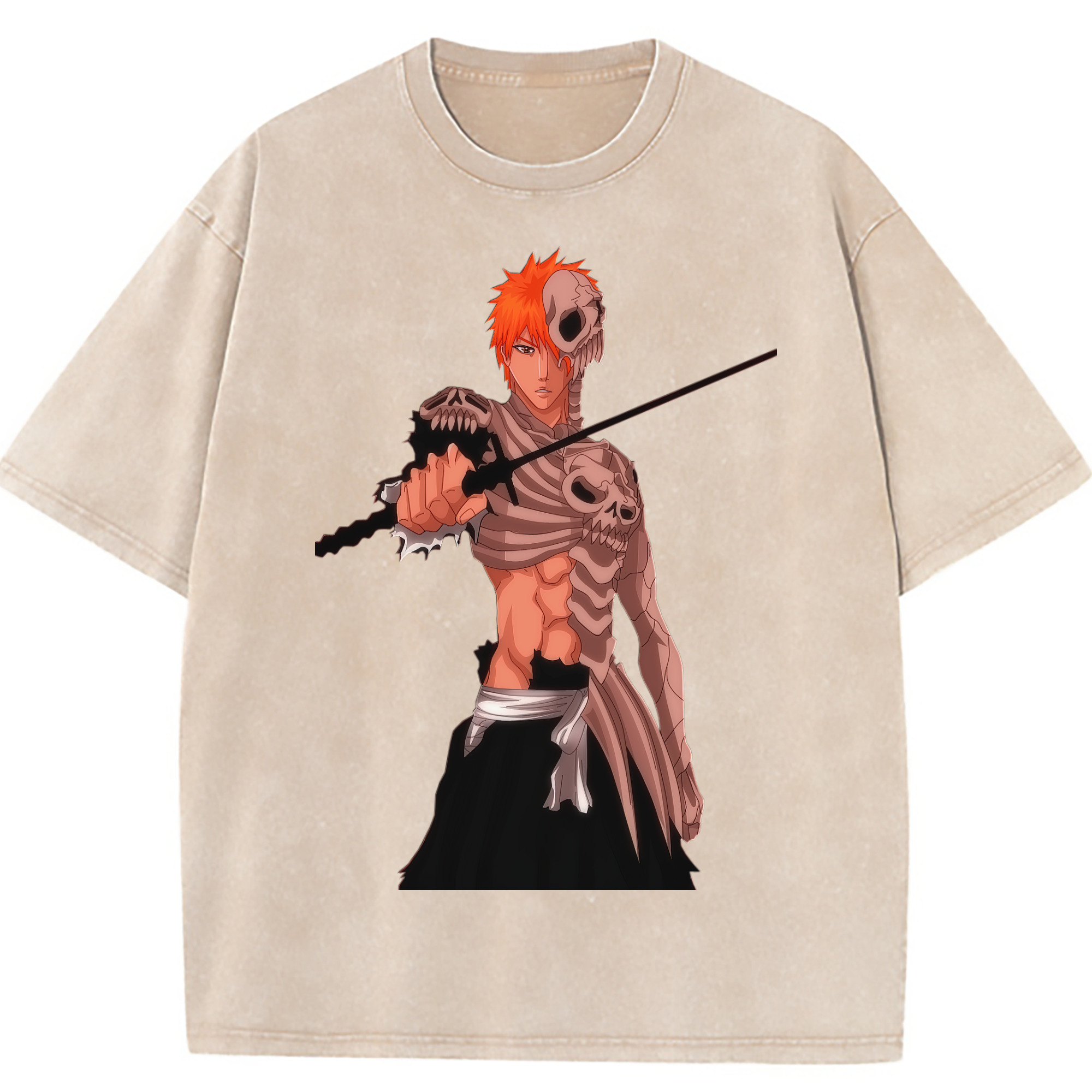 （画像用） ブリーチ 黒崎一護（くろさき いちご）BLEACH Kurosaki Ichigo 綿100% ヴィンテージ風 半袖Tシャツ（フロントプリント）