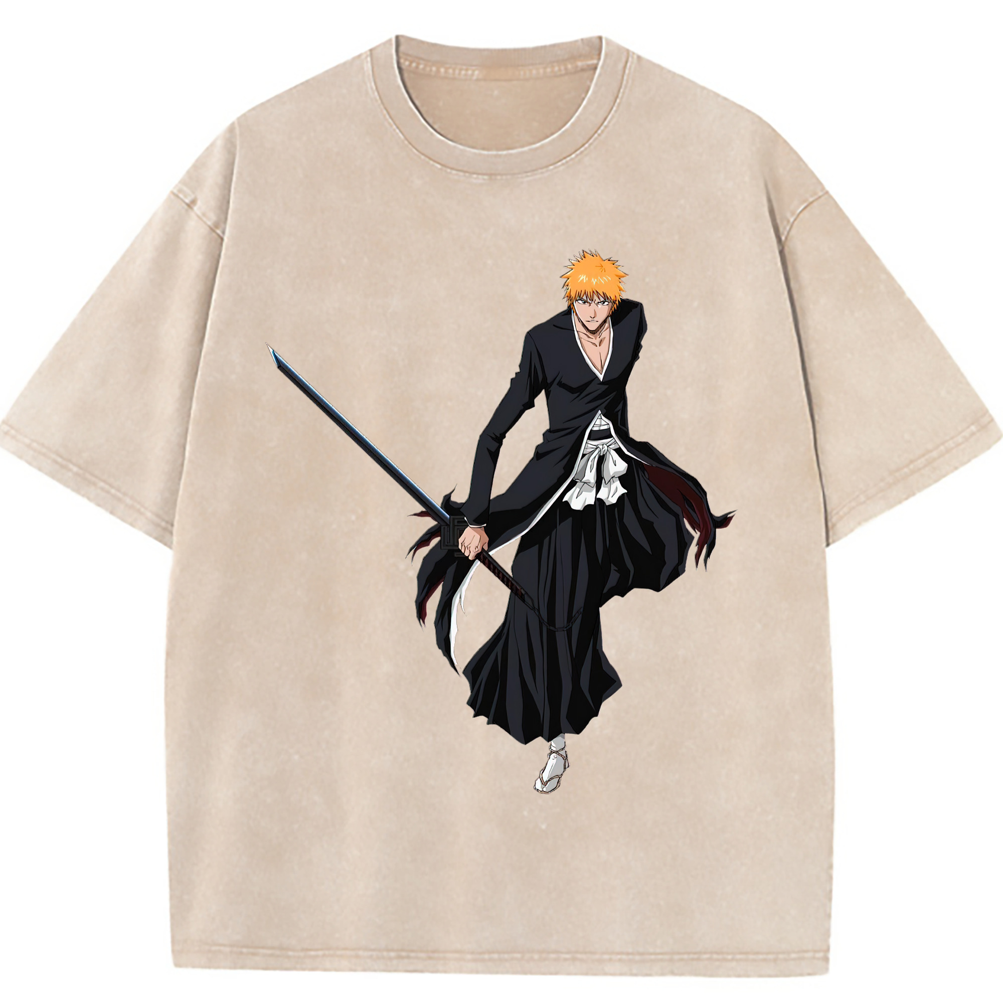 （画像用） ブリーチ 黒崎一護（くろさき いちご）BLEACH Kurosaki Ichigo 綿100% ヴィンテージ風 半袖Tシャツ（フロントプリント）