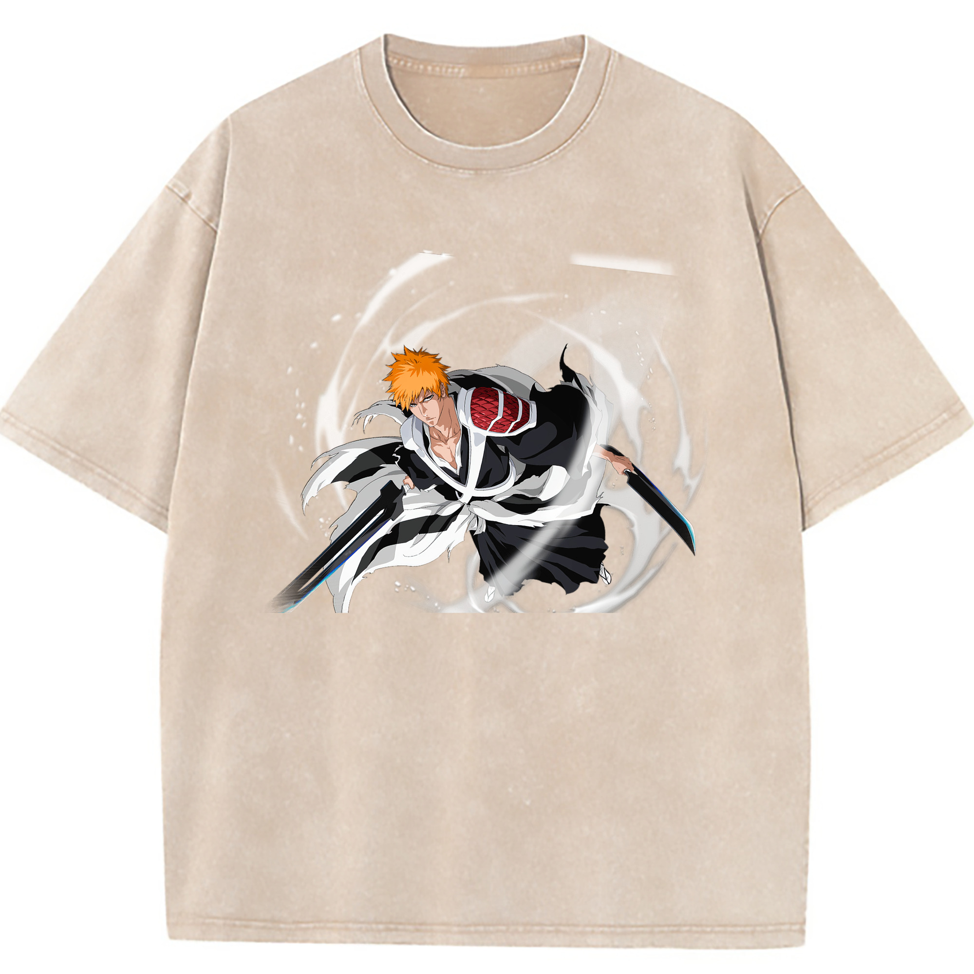 （画像用） ブリーチ 黒崎一護（くろさき いちご）BLEACH Kurosaki Ichigo 綿100% ヴィンテージ風 半袖Tシャツ（フロントプリント）