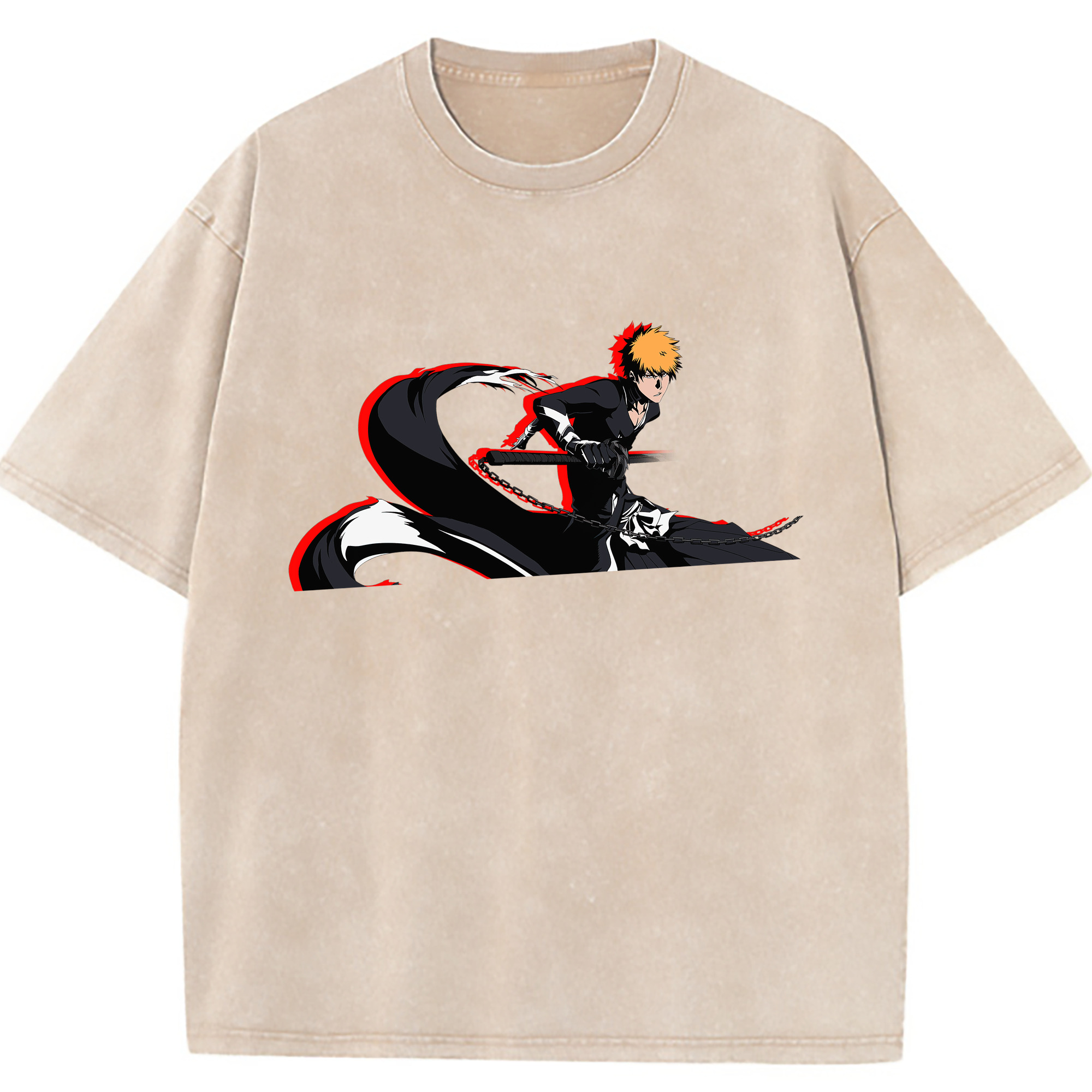 （画像用） ブリーチ 黒崎一護（くろさき いちご）BLEACH Kurosaki Ichigo 綿100% ヴィンテージ風 半袖Tシャツ（フロントプリント）