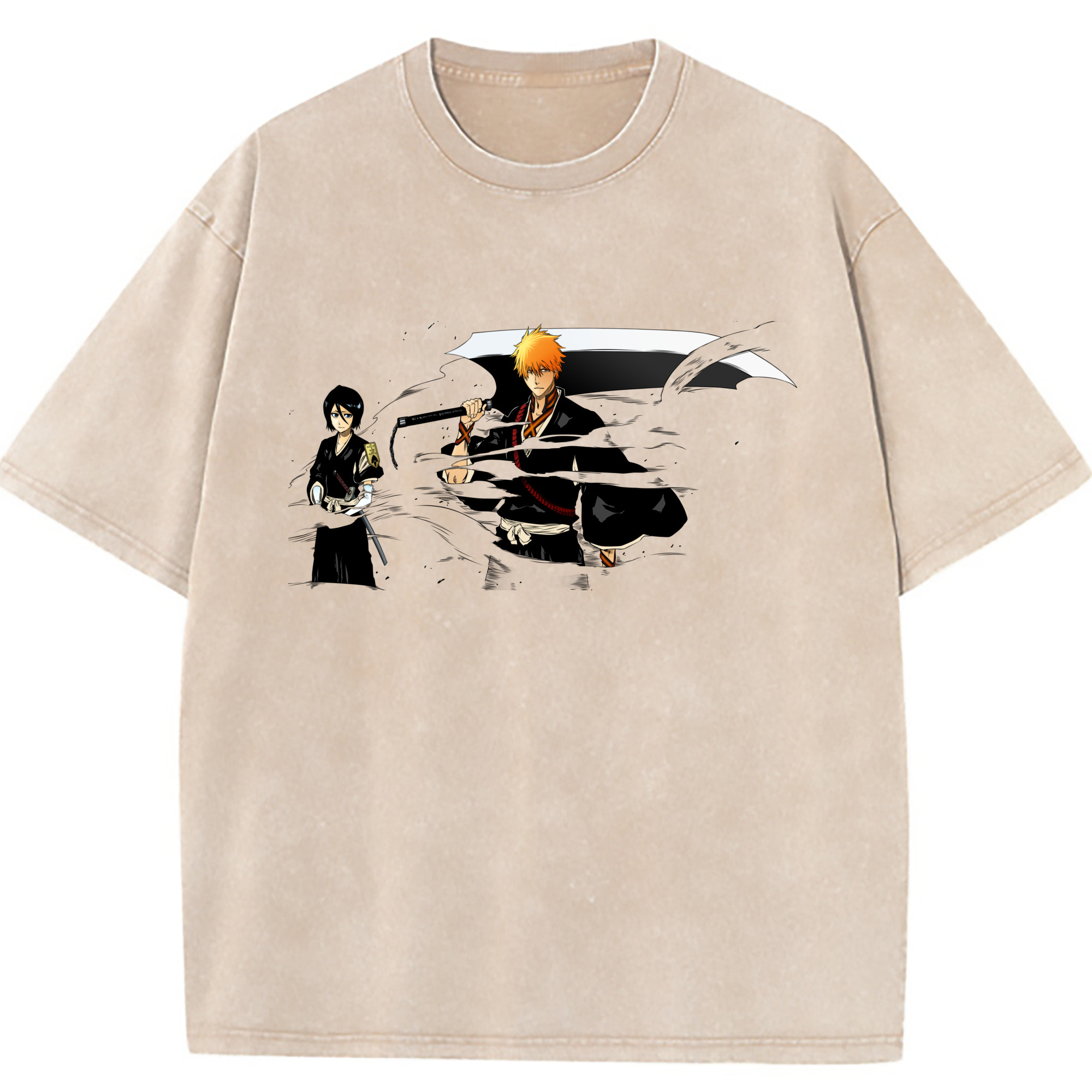 （画像用） ブリーチ 黒崎一護（くろさき いちご）BLEACH Kurosaki Ichigo 綿100% ヴィンテージ風 半袖Tシャツ（フロントプリント）