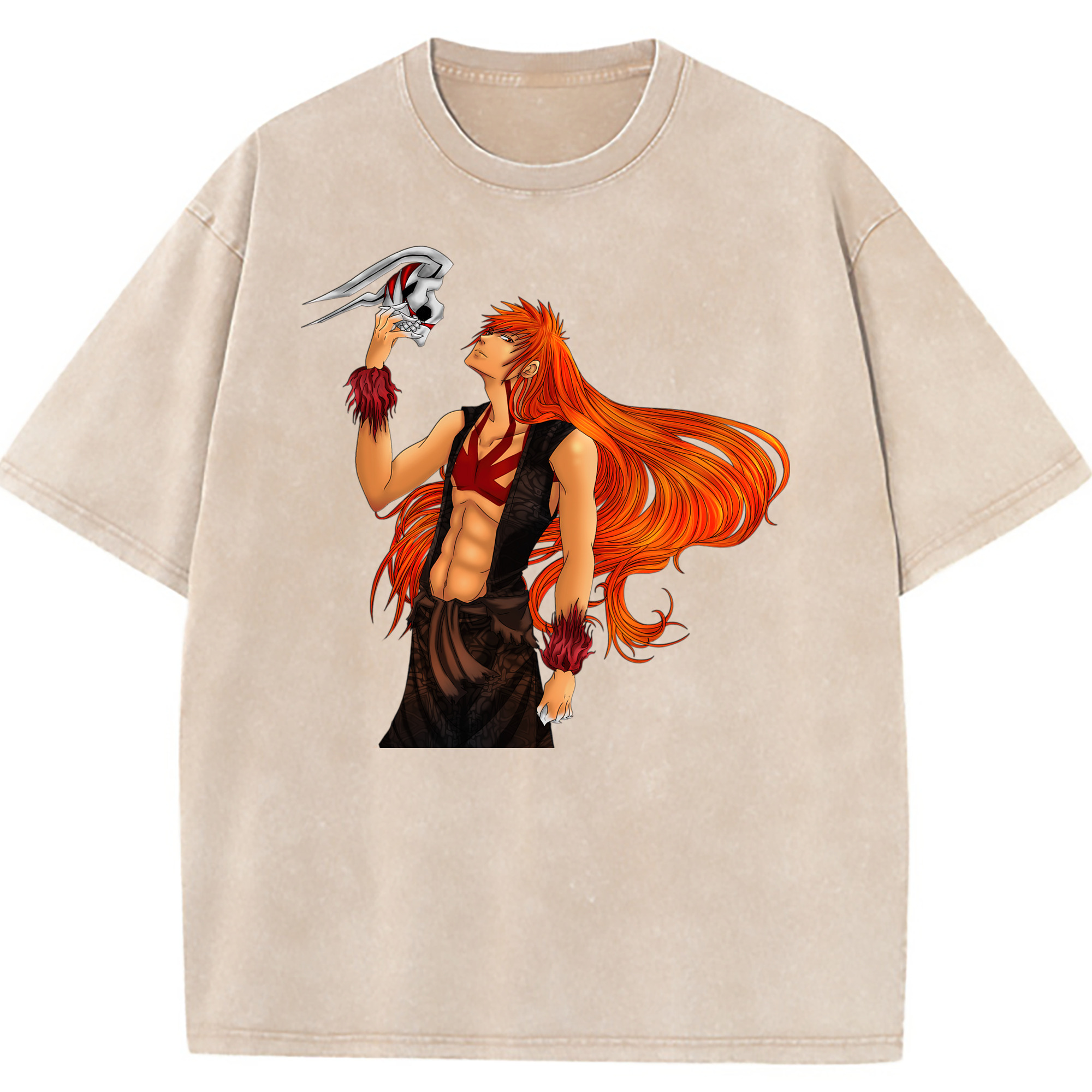 （画像用） ブリーチ 黒崎一護（くろさき いちご）BLEACH Kurosaki Ichigo 綿100% ヴィンテージ風 半袖Tシャツ（フロントプリント）