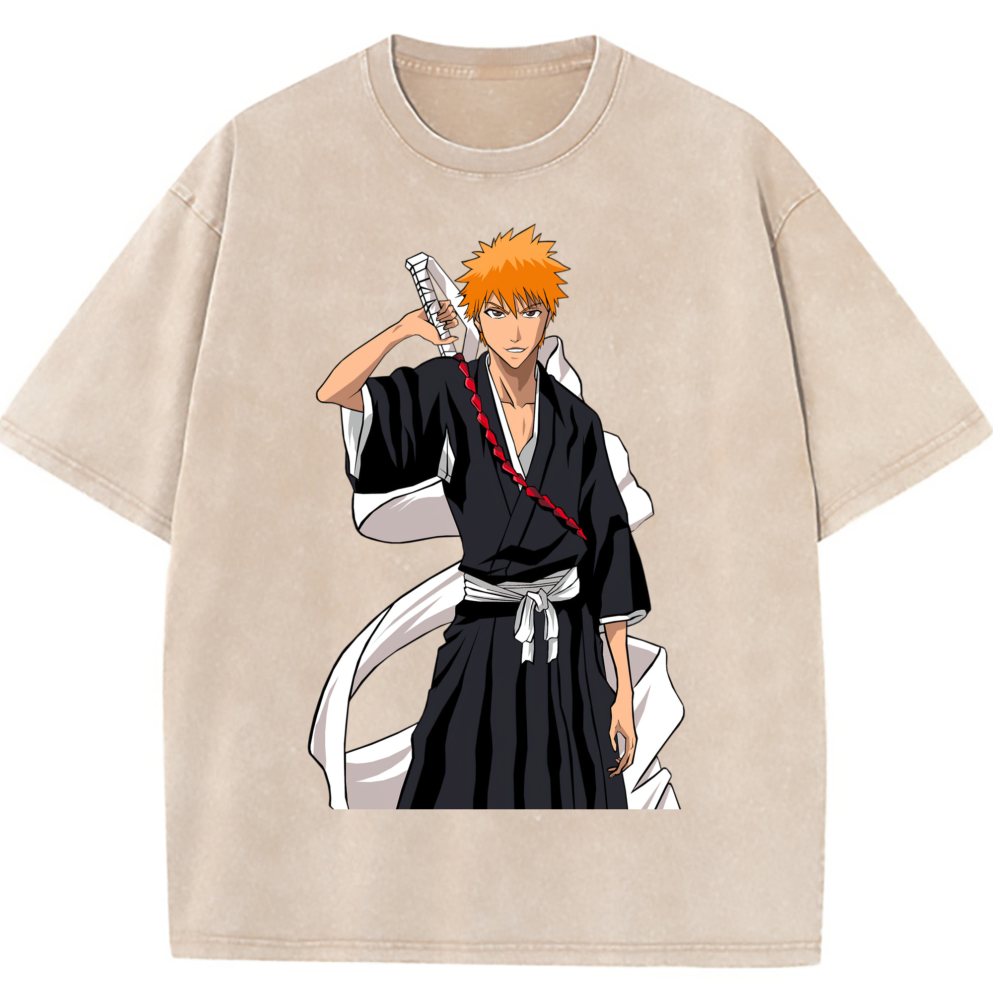 （画像用） ブリーチ 黒崎一護（くろさき いちご）BLEACH Kurosaki Ichigo 綿100% ヴィンテージ風 半袖Tシャツ（フロントプリント）