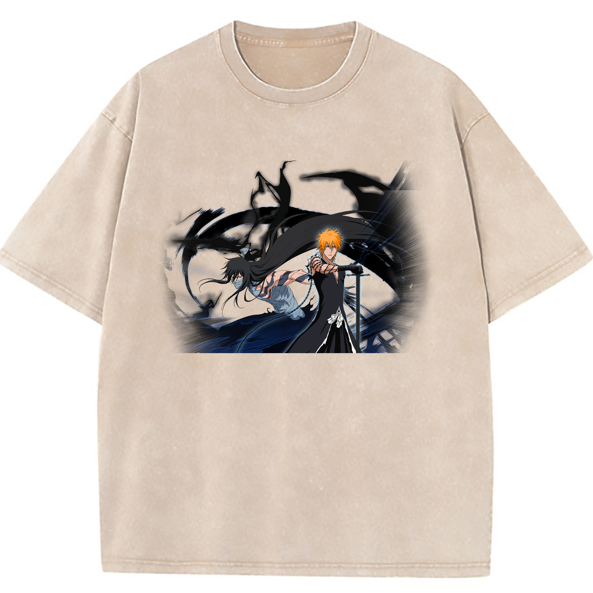 （画像用） ブリーチ 黒崎一護（くろさき いちご）BLEACH Kurosaki Ichigo 綿100% ヴィンテージ風 半袖Tシャツ（フロントプリント）