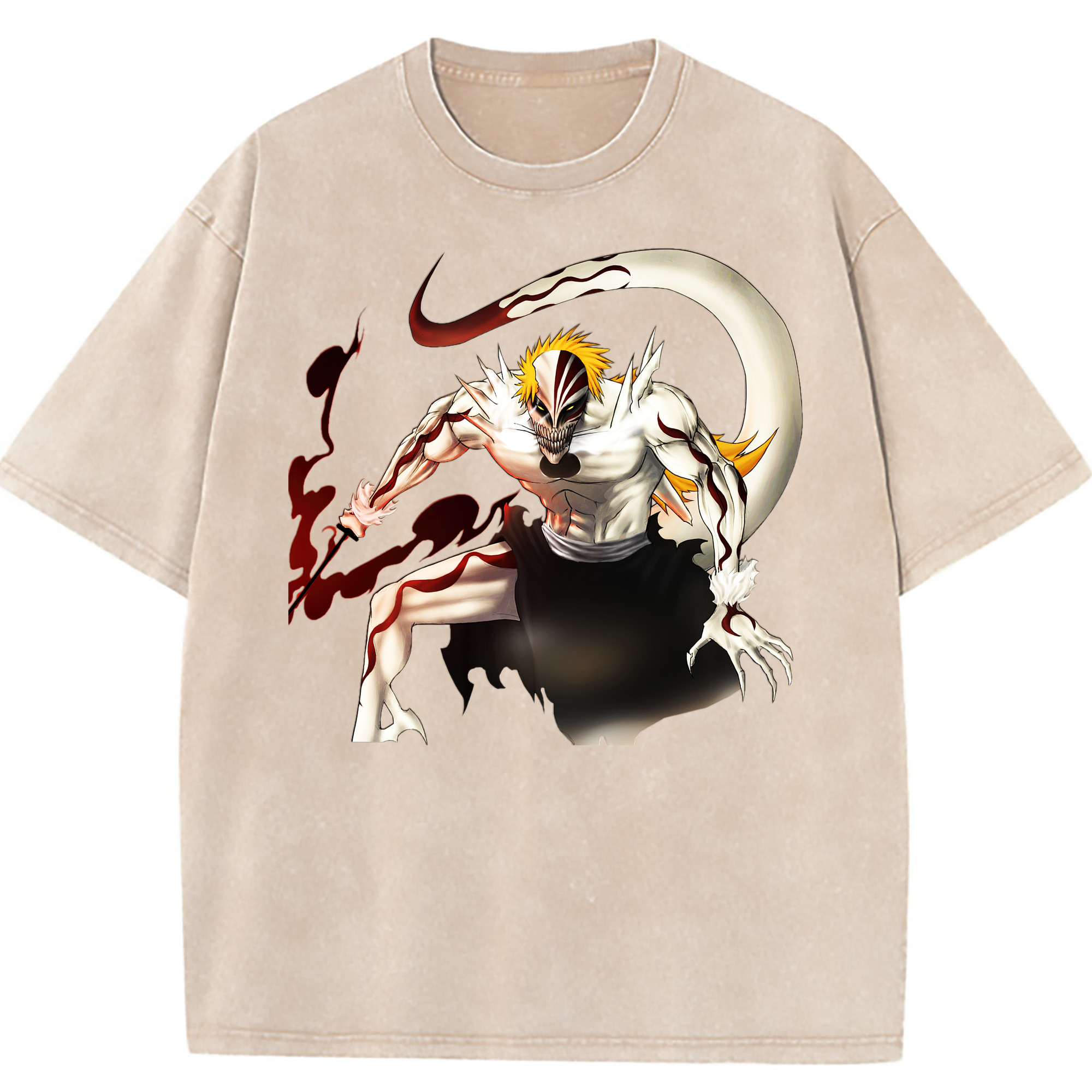 （画像用） ブリーチ 黒崎一護（くろさき いちご）BLEACH Kurosaki Ichigo 綿100% ヴィンテージ風 半袖Tシャツ（フロントプリント）