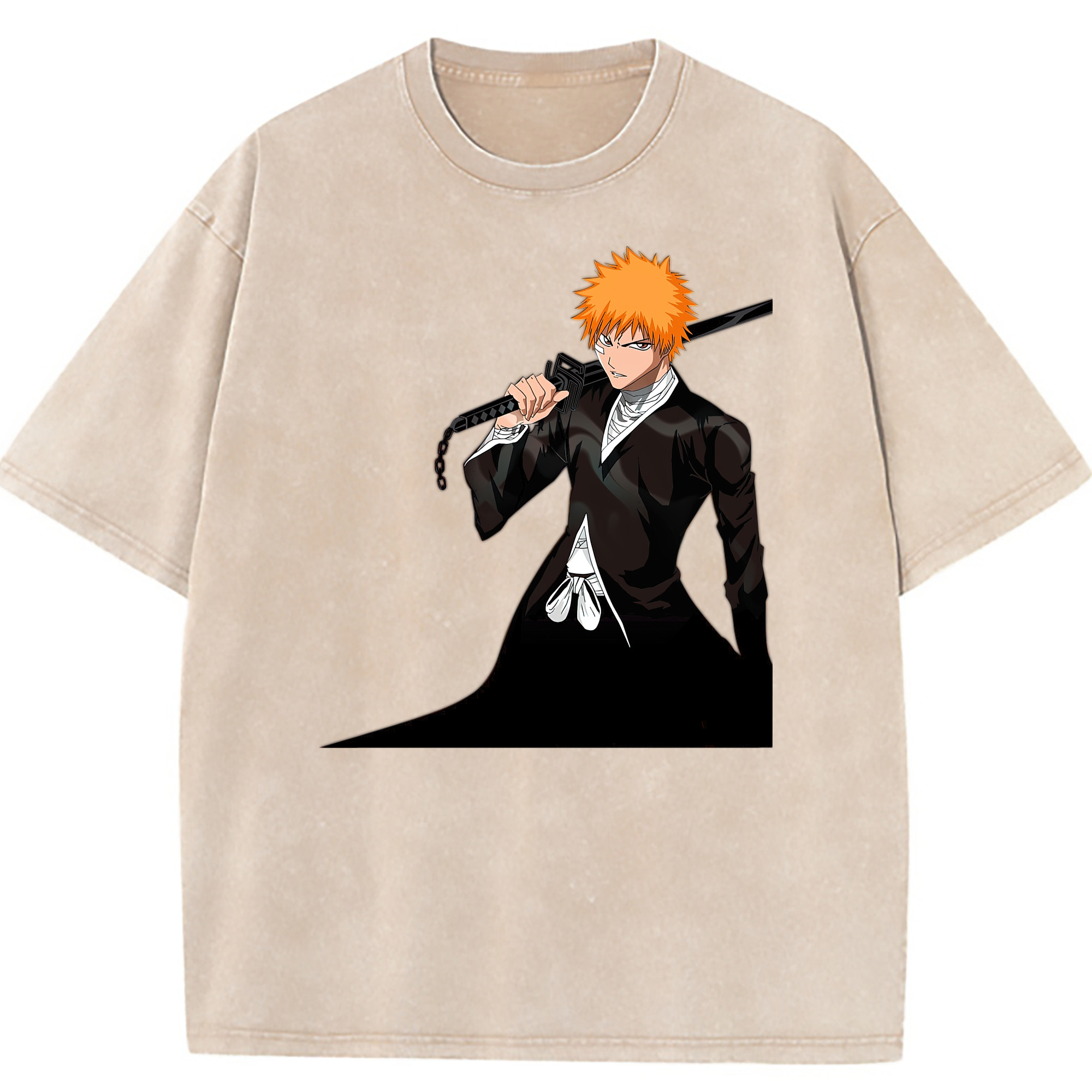 （画像用） ブリーチ 黒崎一護（くろさき いちご）BLEACH Kurosaki Ichigo 綿100% ヴィンテージ風 半袖Tシャツ（フロントプリント）