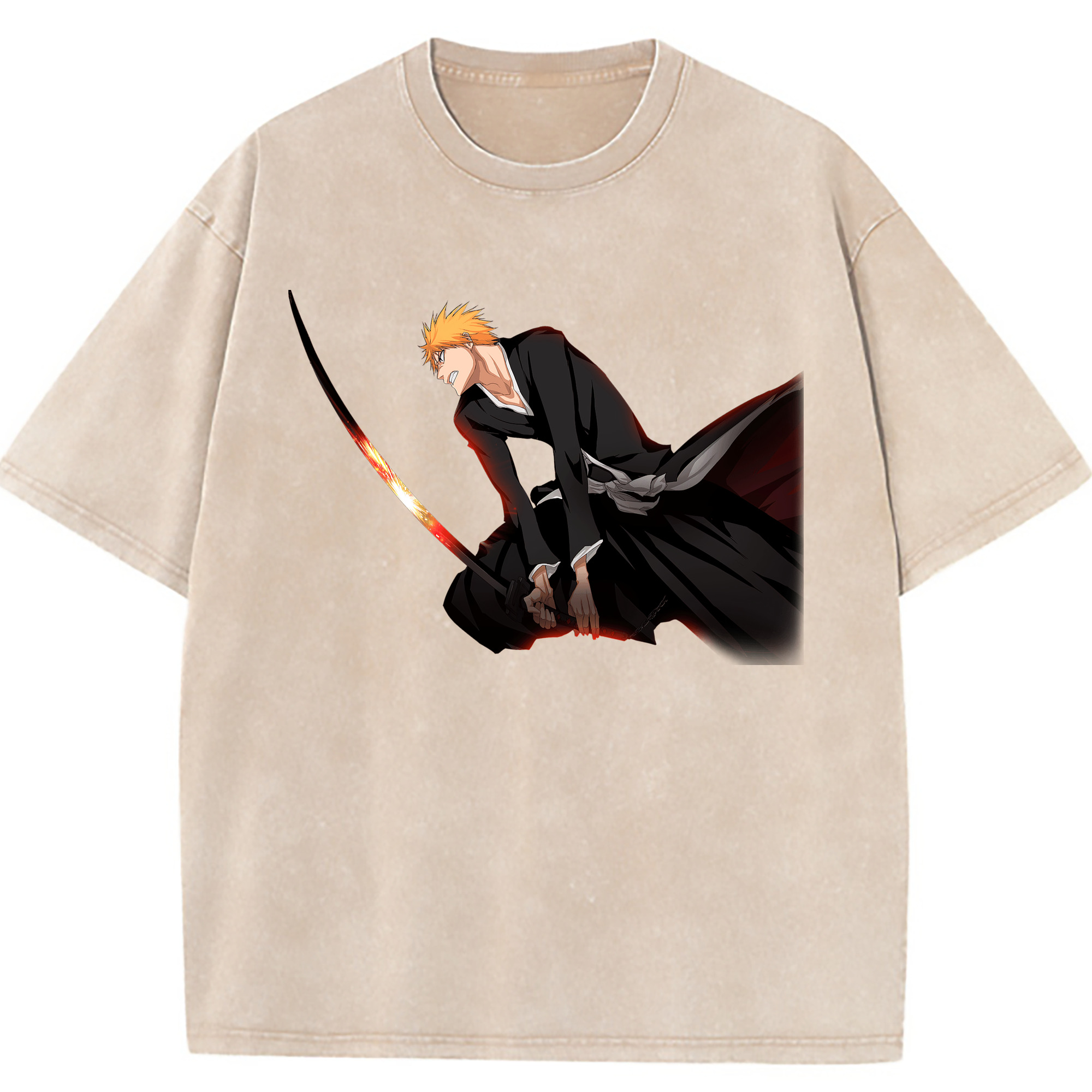 （画像用） ブリーチ 黒崎一護（くろさき いちご）BLEACH Kurosaki Ichigo 綿100% ヴィンテージ風 半袖Tシャツ（フロントプリント）