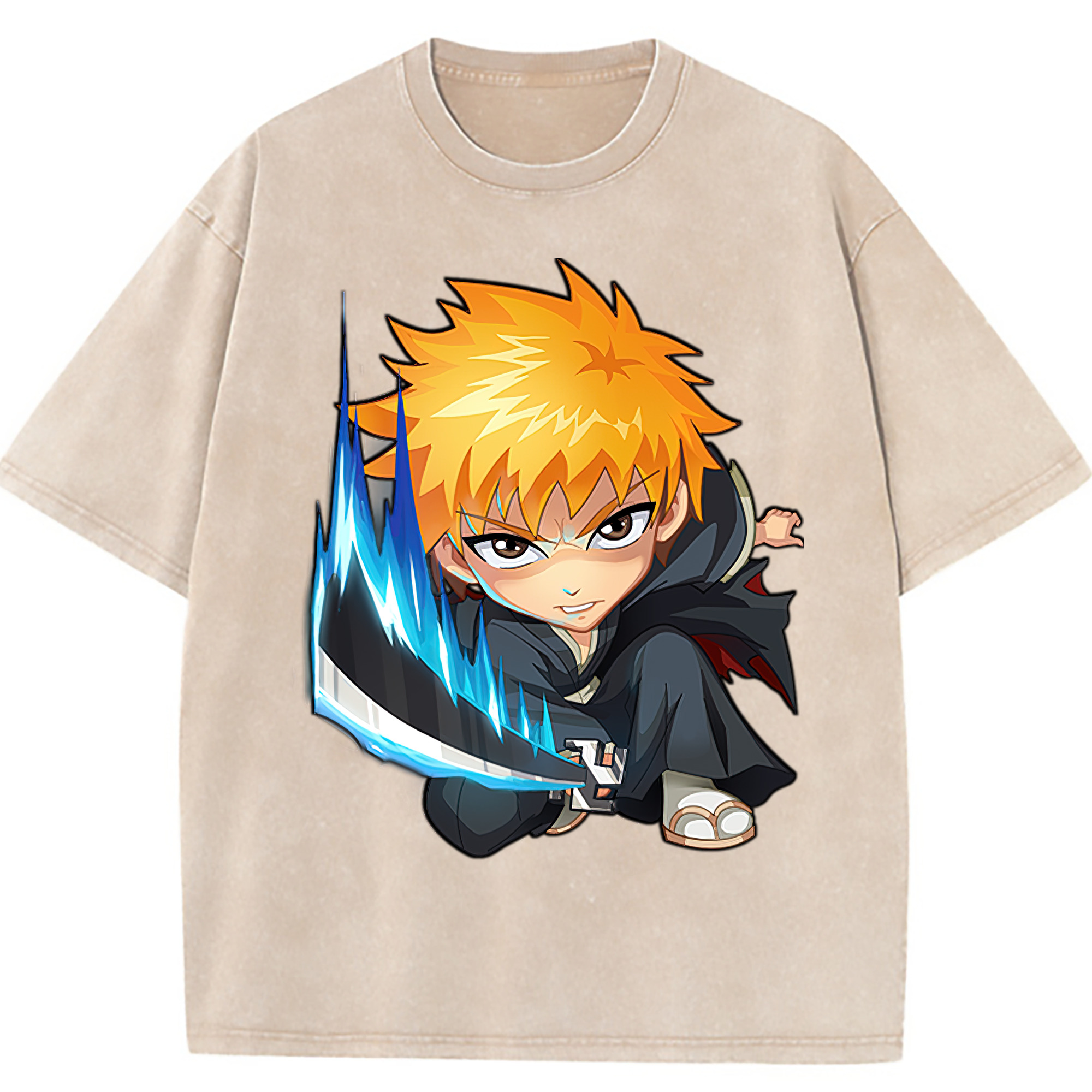 （画像用） ブリーチ 黒崎一護（くろさき いちご）BLEACH Kurosaki Ichigo 綿100% ヴィンテージ風 半袖Tシャツ（フロントプリント）