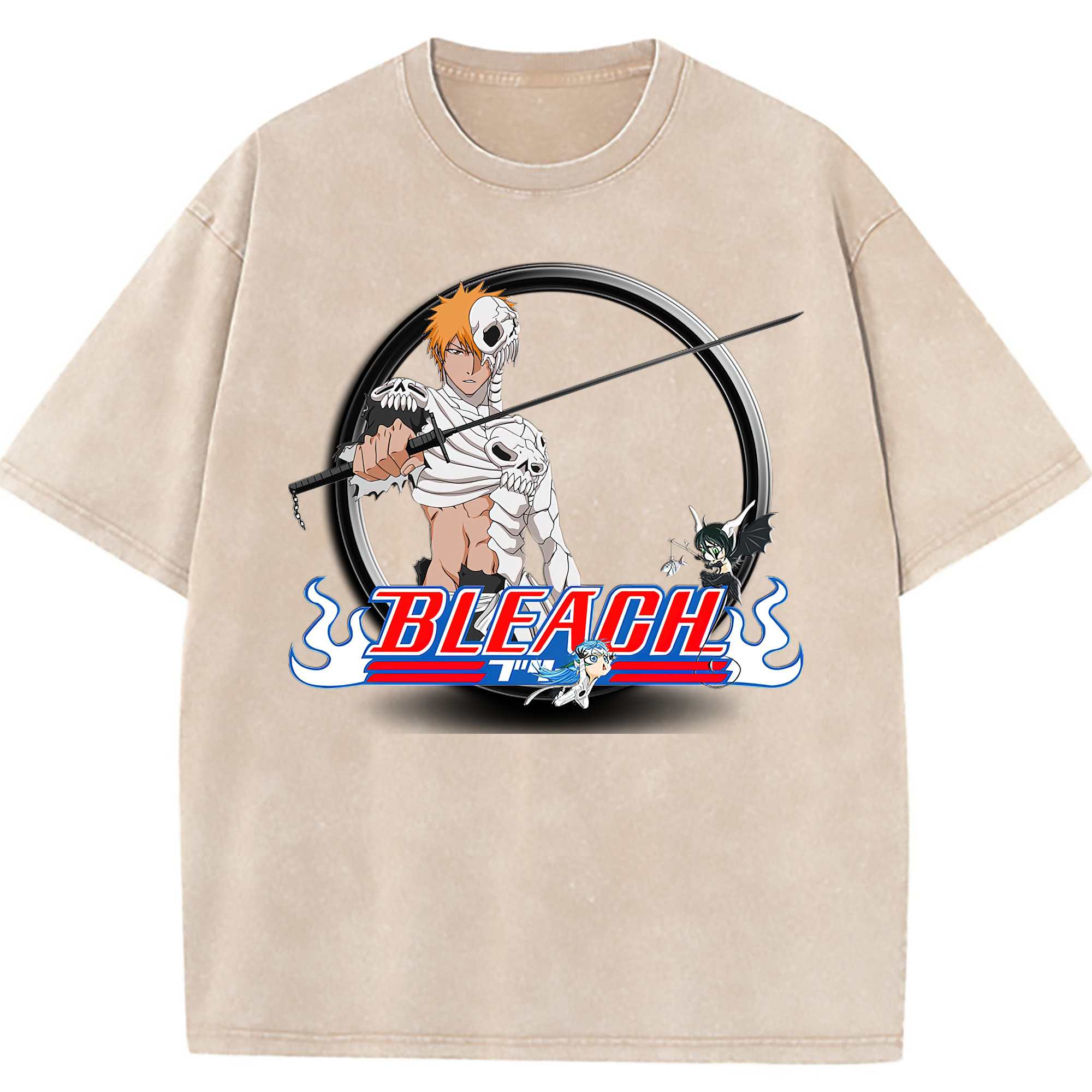 （画像用） ブリーチ 黒崎一護（くろさき いちご）BLEACH Kurosaki Ichigo 綿100% ヴィンテージ風 半袖Tシャツ（フロントプリント）