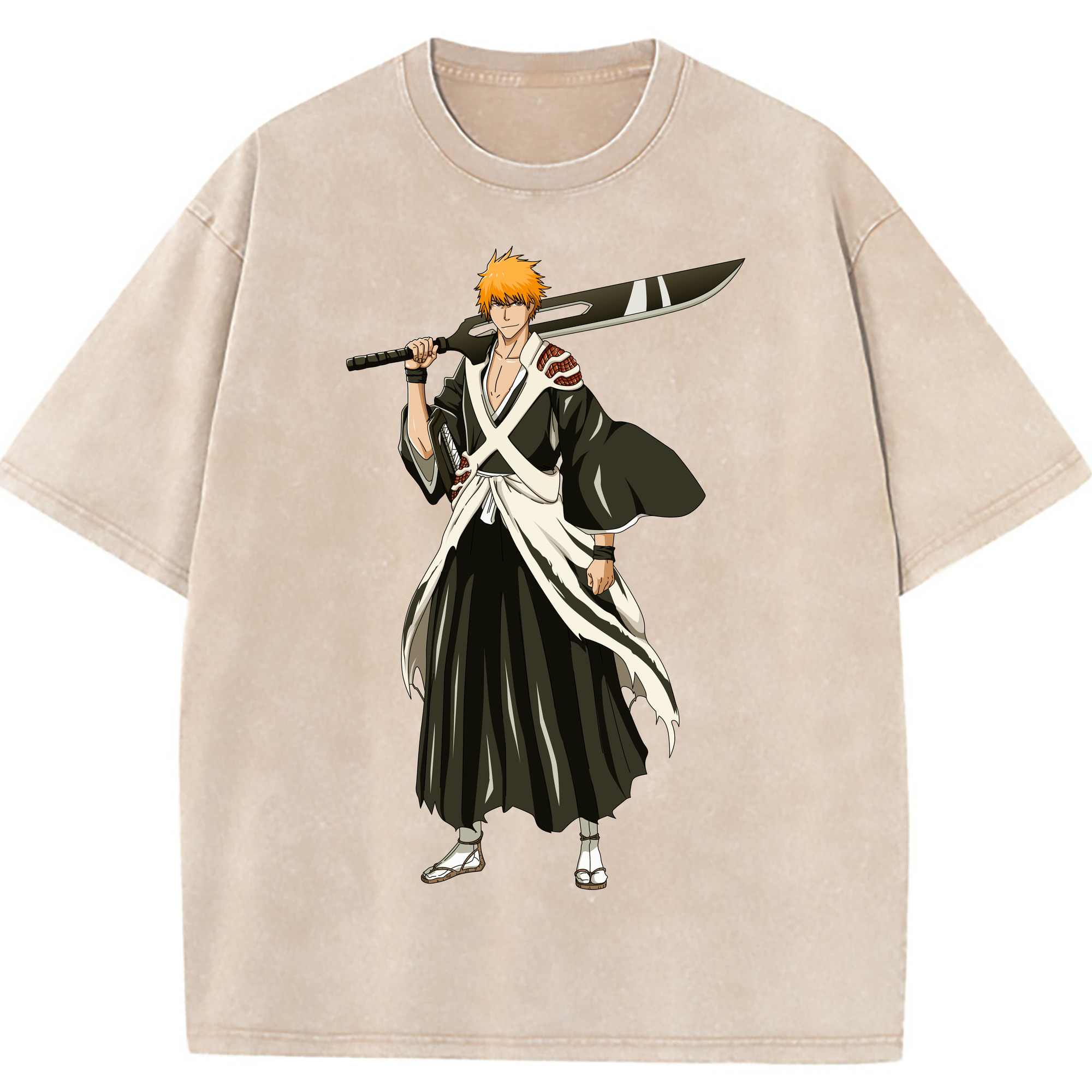 （画像用） ブリーチ 黒崎一護（くろさき いちご）BLEACH Kurosaki Ichigo 綿100% ヴィンテージ風 半袖Tシャツ（フロントプリント）