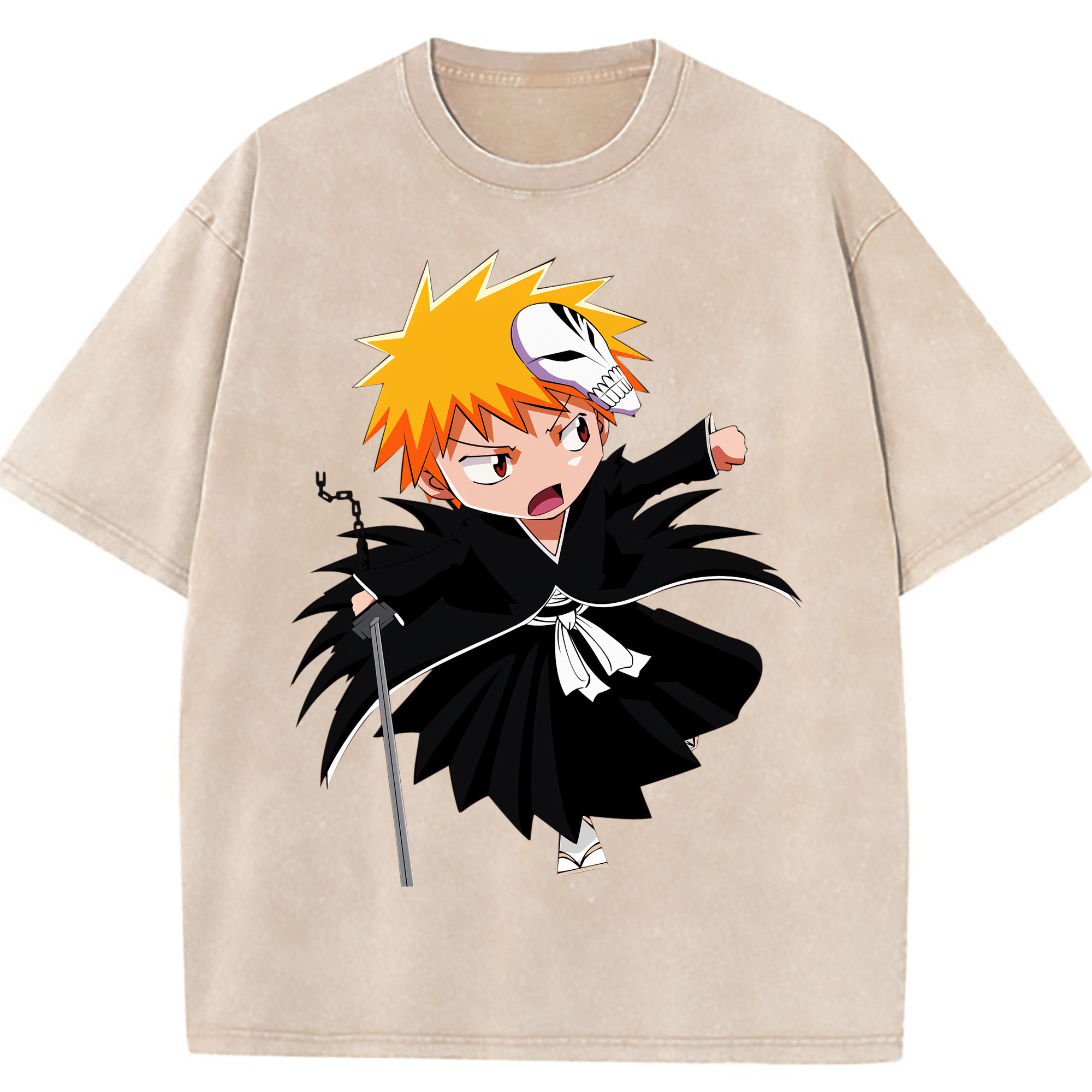 （画像用） ブリーチ 黒崎一護（くろさき いちご）BLEACH Kurosaki Ichigo 綿100% ヴィンテージ風 半袖Tシャツ（フロントプリント）