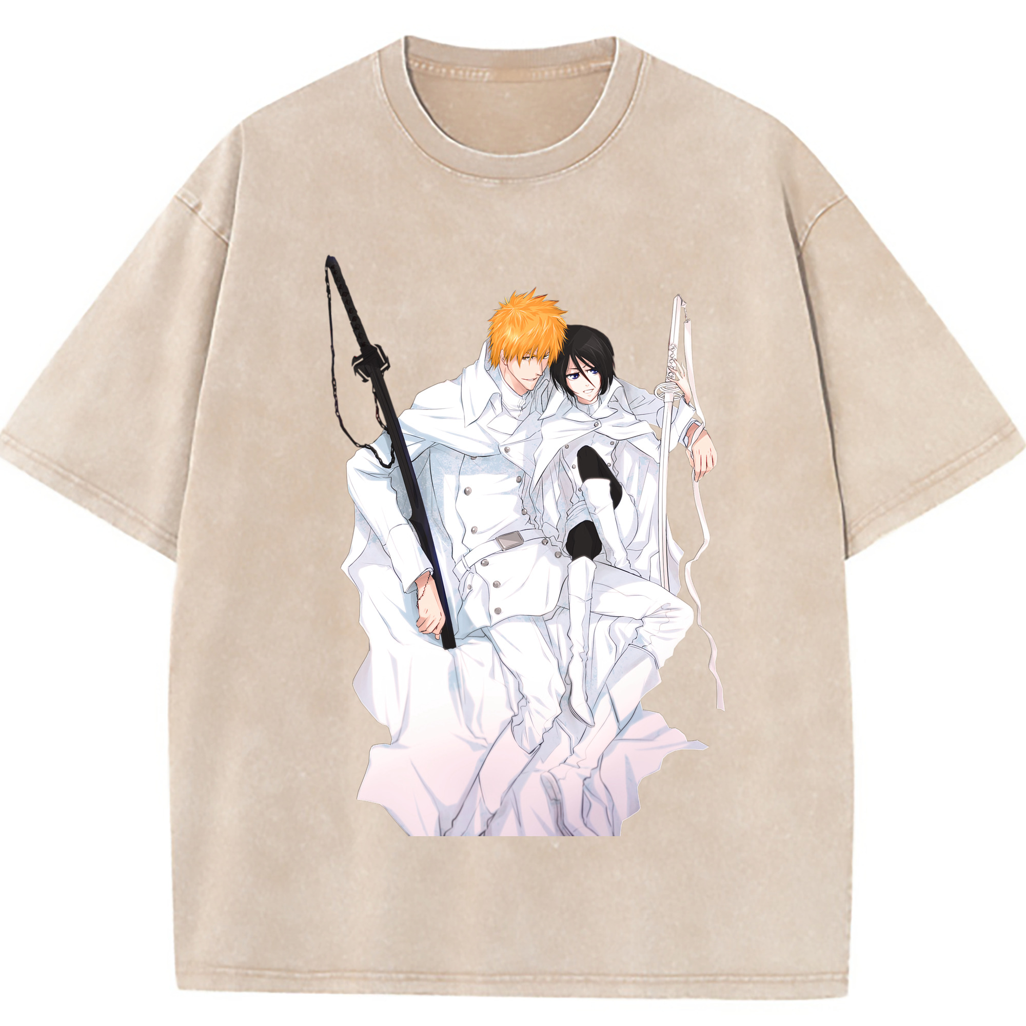 （画像用） ブリーチ 黒崎一護（くろさき いちご）BLEACH Kurosaki Ichigo 綿100% ヴィンテージ風 半袖Tシャツ（フロントプリント）