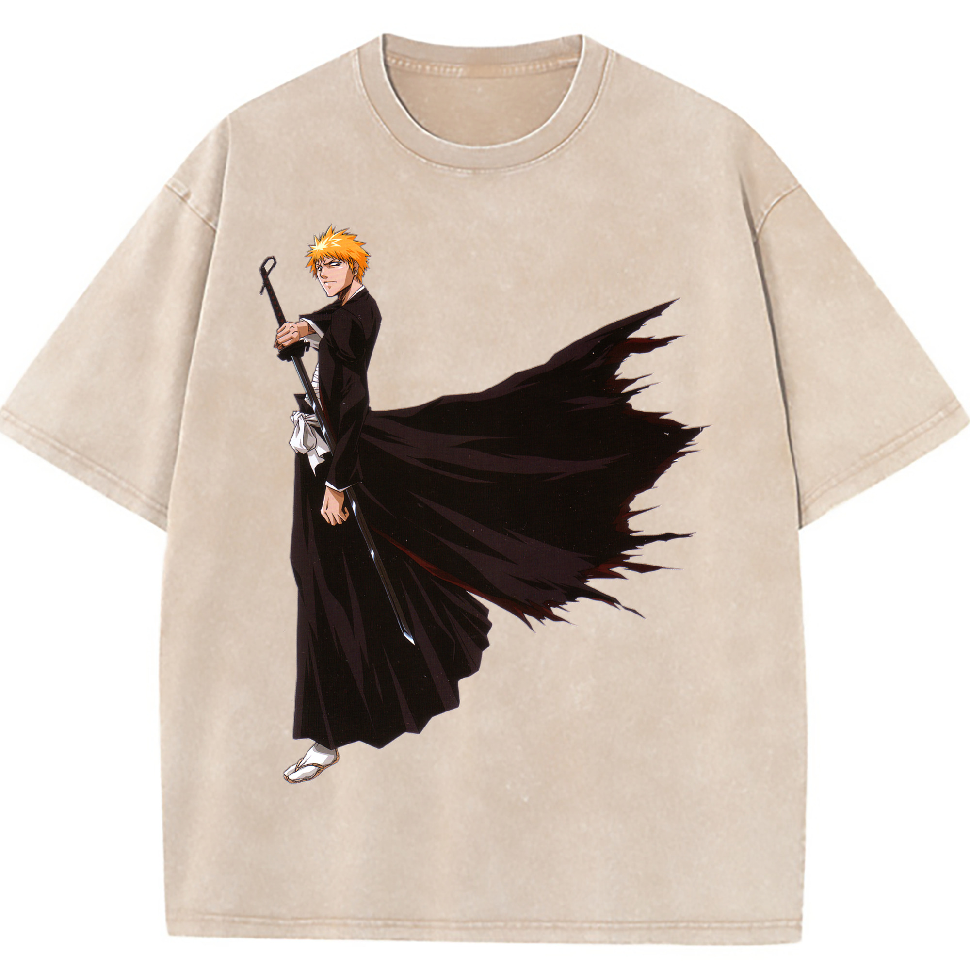（画像用） ブリーチ 黒崎一護（くろさき いちご）BLEACH Kurosaki Ichigo 綿100% ヴィンテージ風 半袖Tシャツ（フロントプリント）