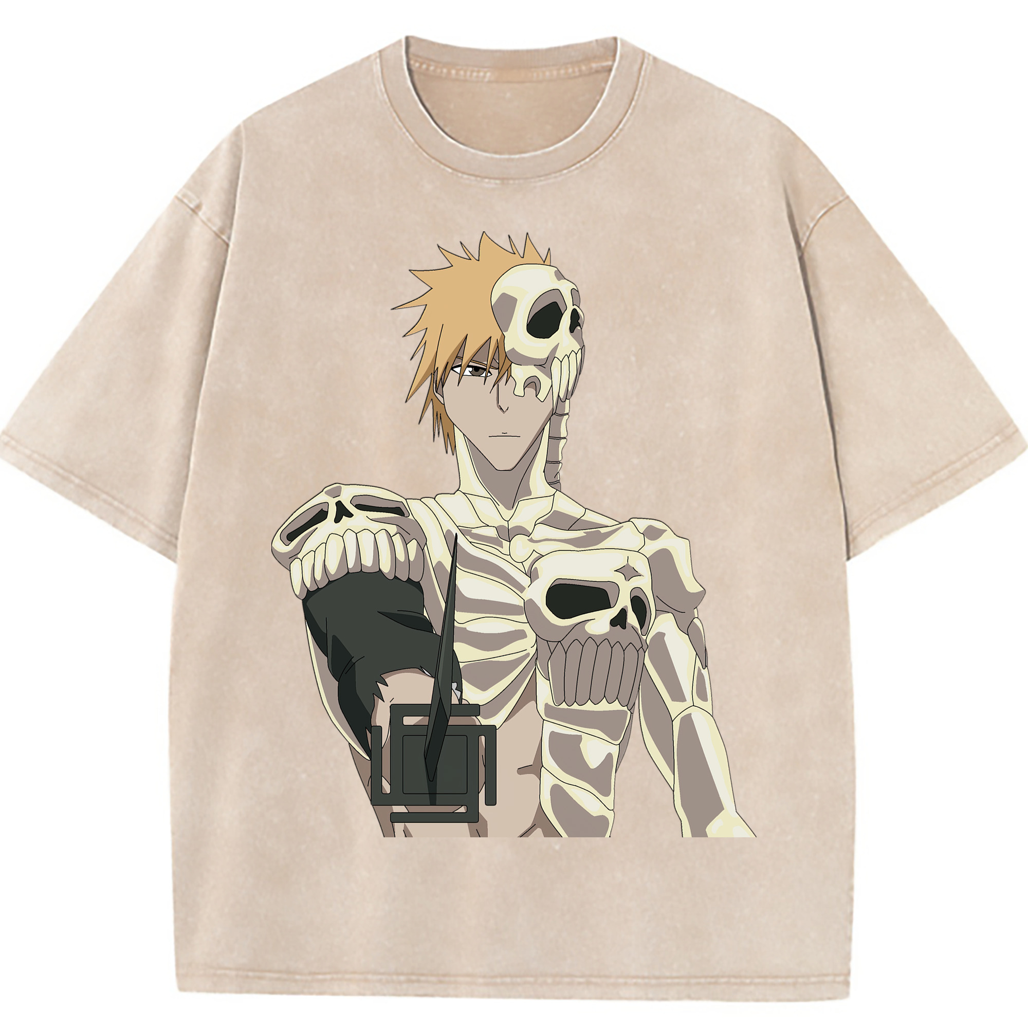 （画像用） ブリーチ 黒崎一護（くろさき いちご）BLEACH Kurosaki Ichigo 綿100% ヴィンテージ風 半袖Tシャツ（フロントプリント）