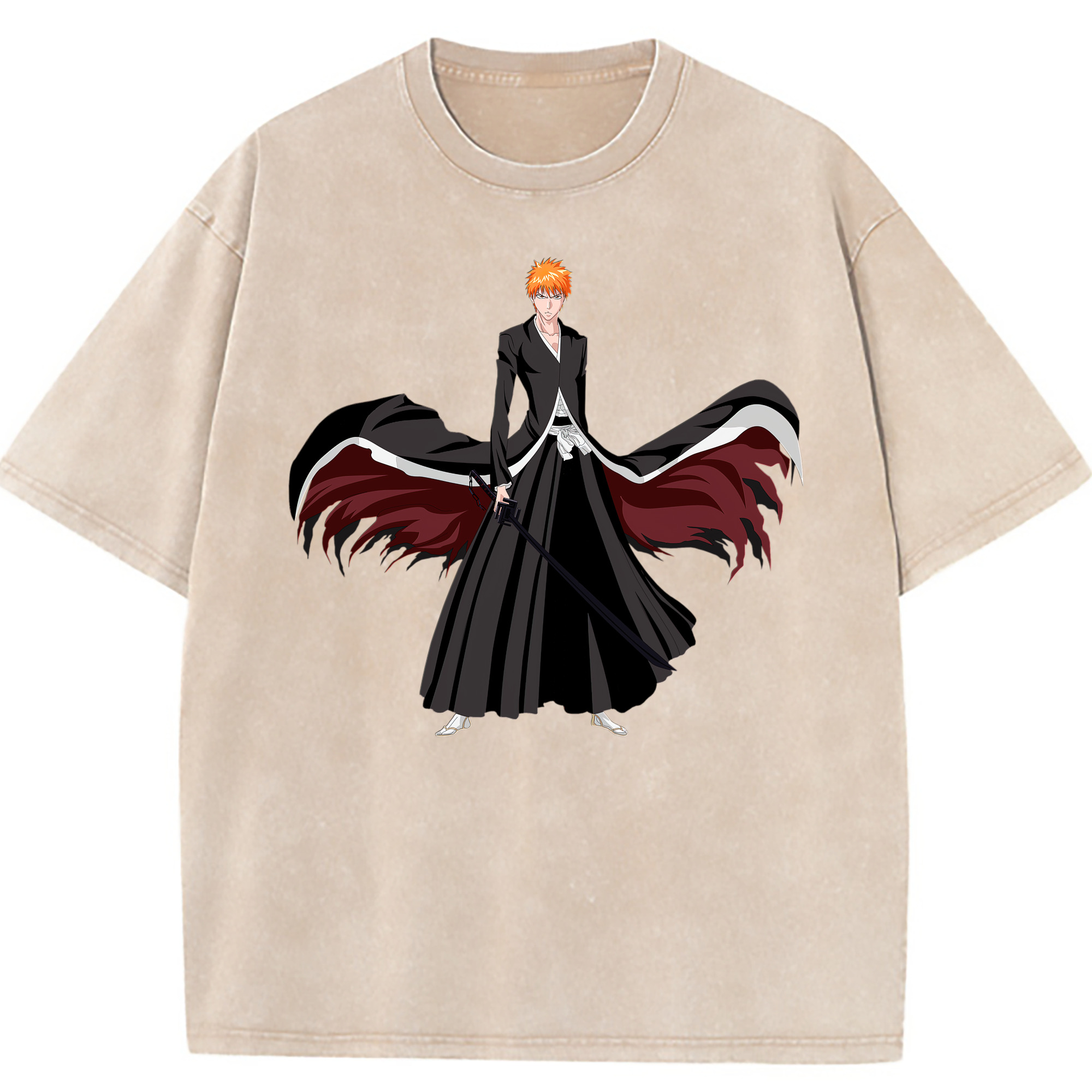 （画像用） ブリーチ 黒崎一護（くろさき いちご）BLEACH Kurosaki Ichigo 綿100% ヴィンテージ風 半袖Tシャツ（フロントプリント）