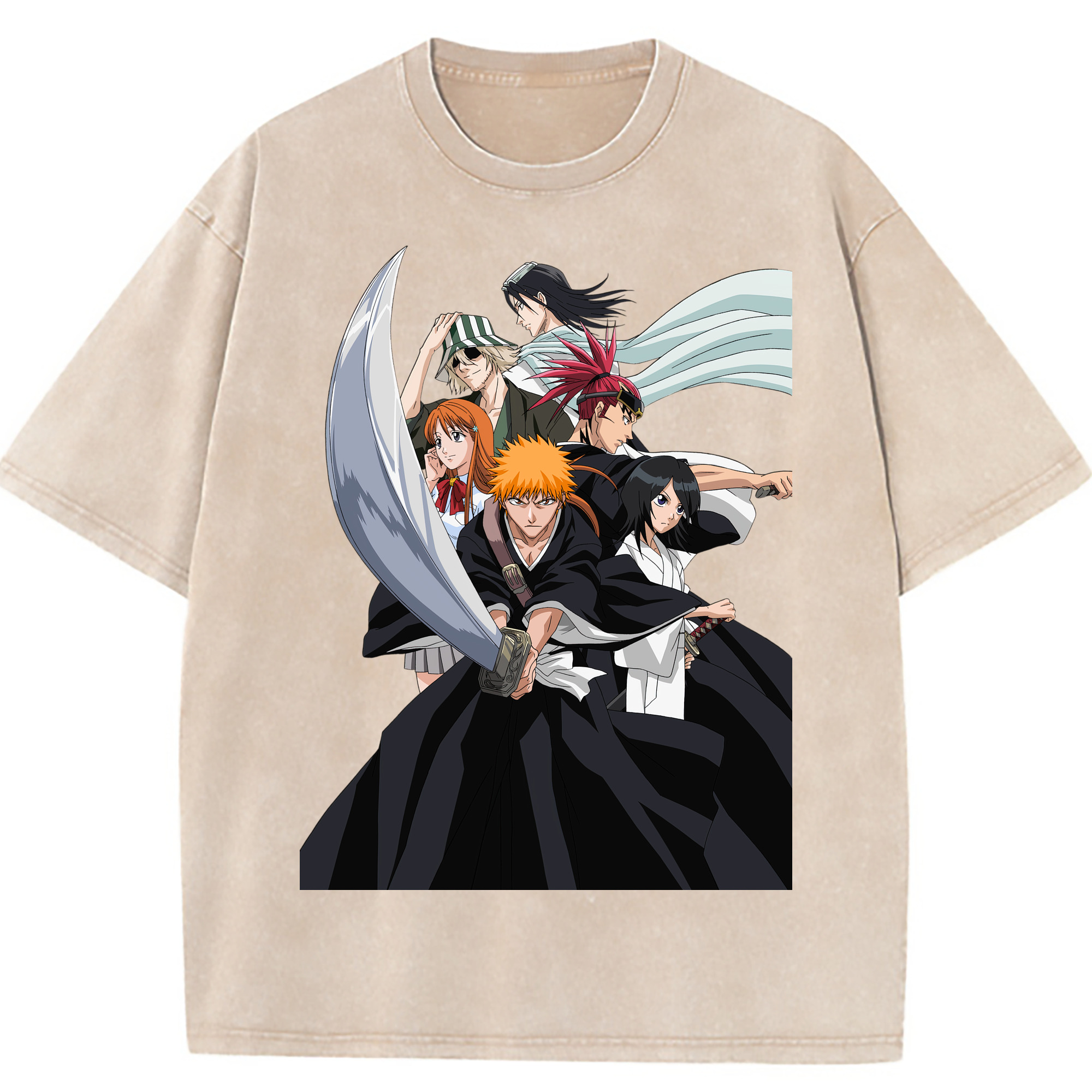 （画像用） ブリーチ 黒崎一護（くろさき いちご）BLEACH Kurosaki Ichigo 綿100% ヴィンテージ風 半袖Tシャツ（フロントプリント）