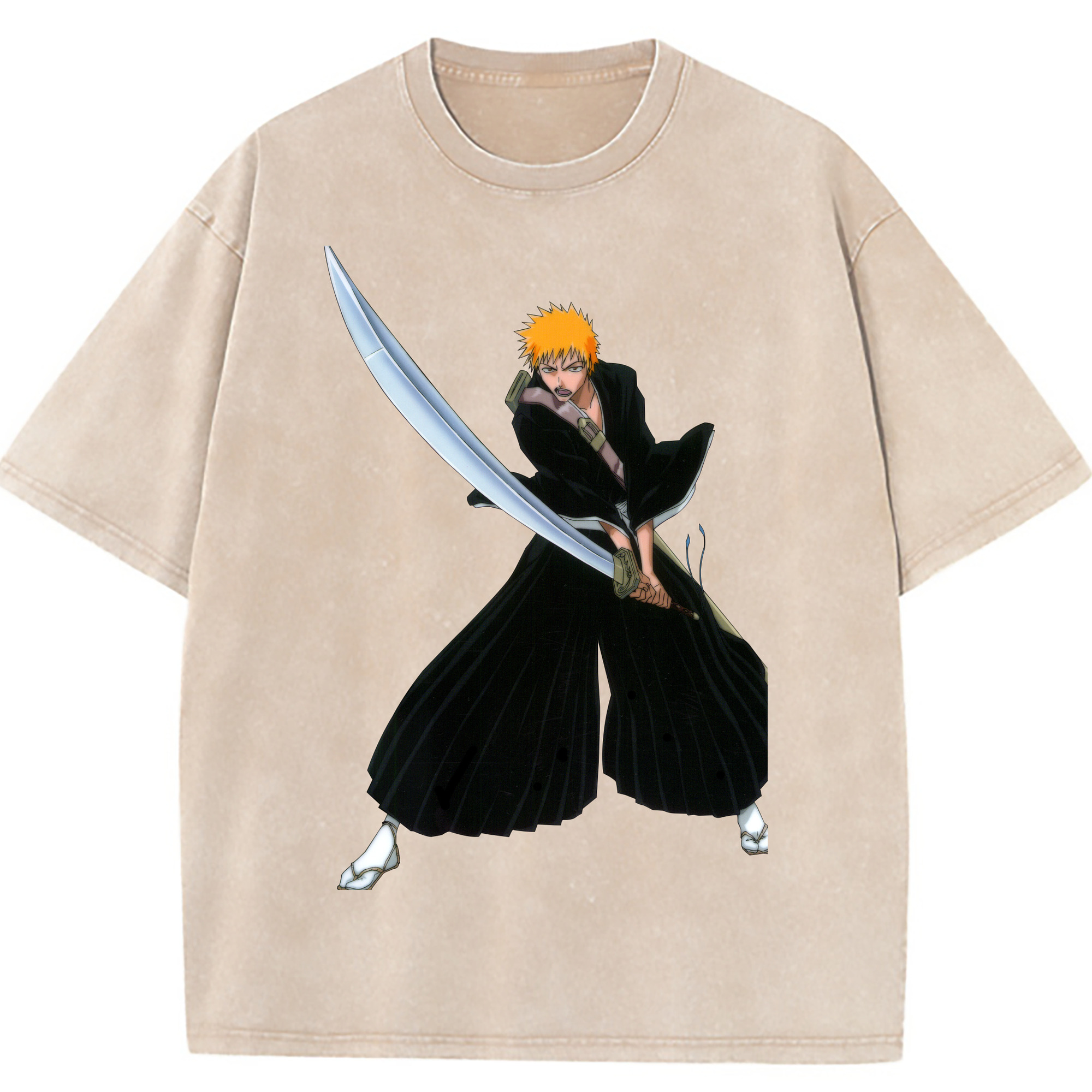 （画像用） ブリーチ 黒崎一護（くろさき いちご）BLEACH Kurosaki Ichigo 綿100% ヴィンテージ風 半袖Tシャツ（フロントプリント）