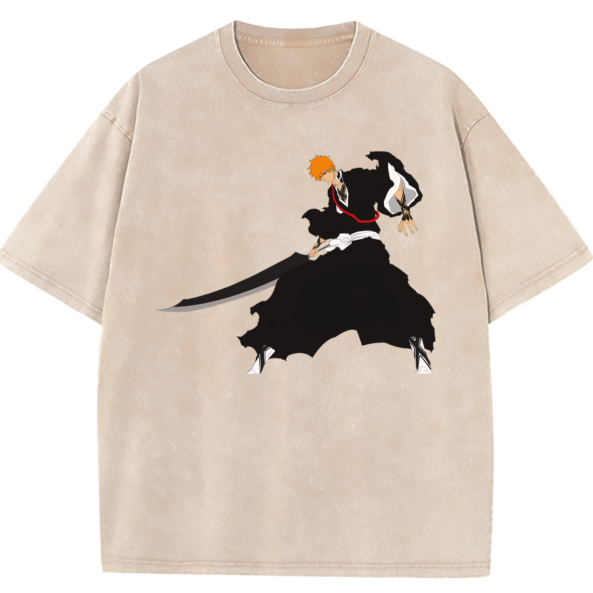 （画像用） ブリーチ 黒崎一護（くろさき いちご）BLEACH Kurosaki Ichigo 綿100% ヴィンテージ風 半袖Tシャツ（フロントプリント）