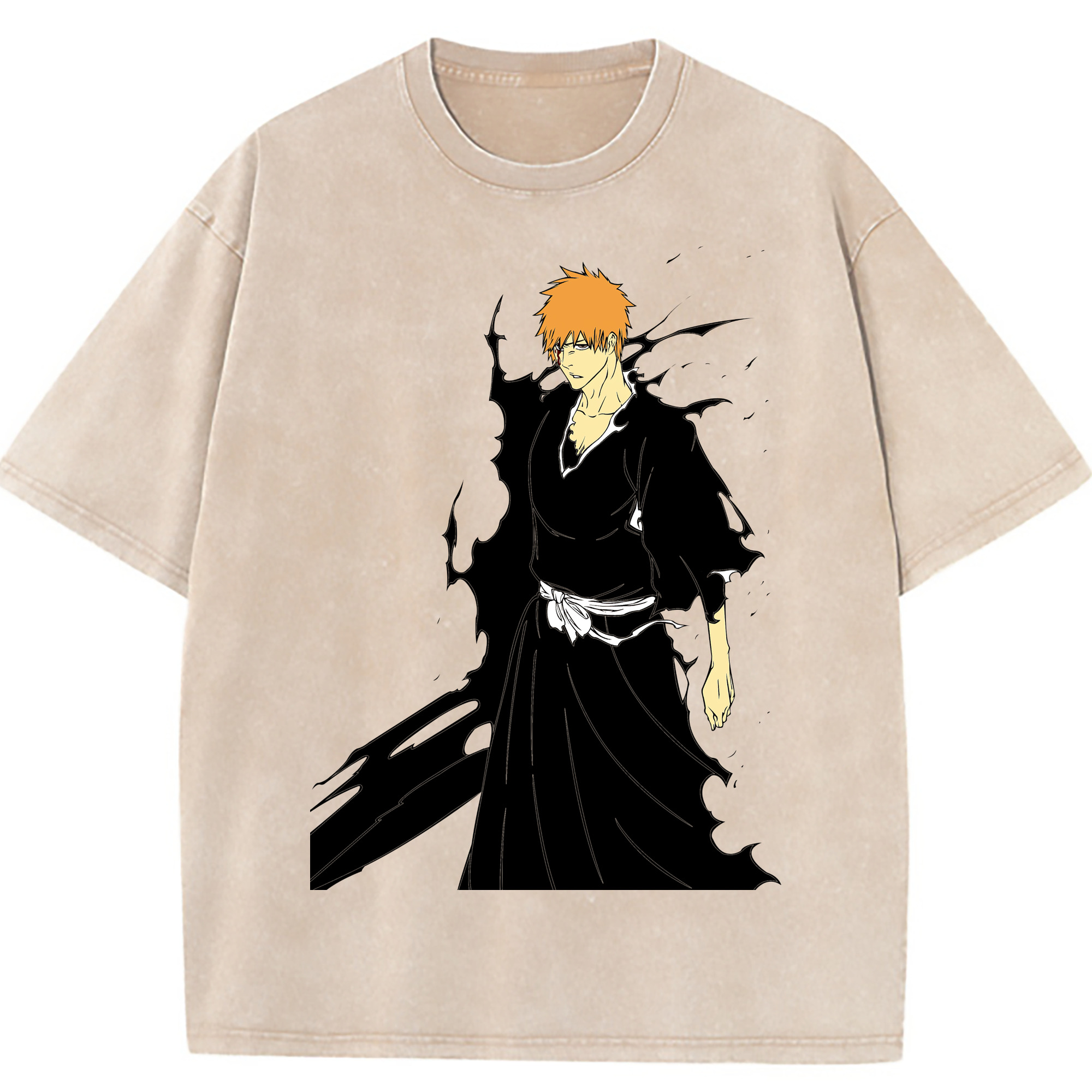 （画像用） ブリーチ 黒崎一護（くろさき いちご）BLEACH Kurosaki Ichigo 綿100% ヴィンテージ風 半袖Tシャツ（フロントプリント）