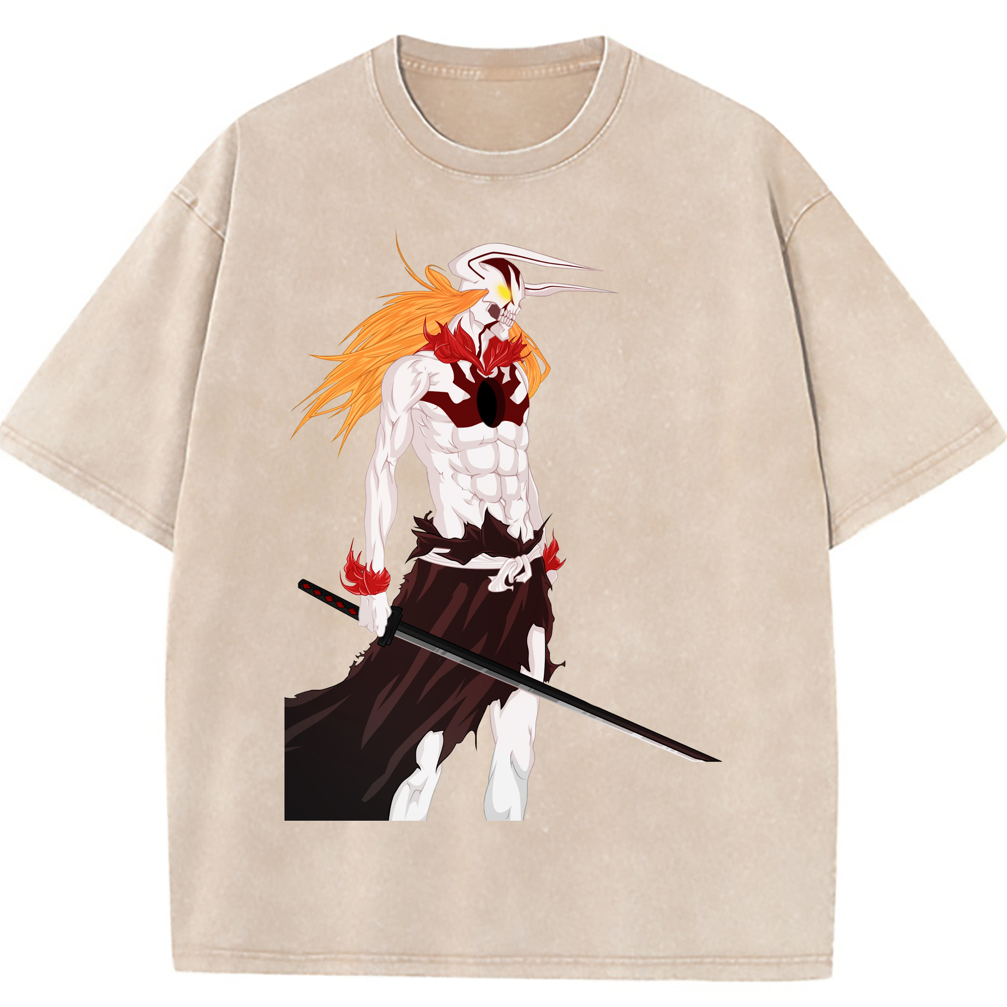 （画像用） ブリーチ 黒崎一護（くろさき いちご）BLEACH Kurosaki Ichigo 綿100% ヴィンテージ風 半袖Tシャツ（フロントプリント）