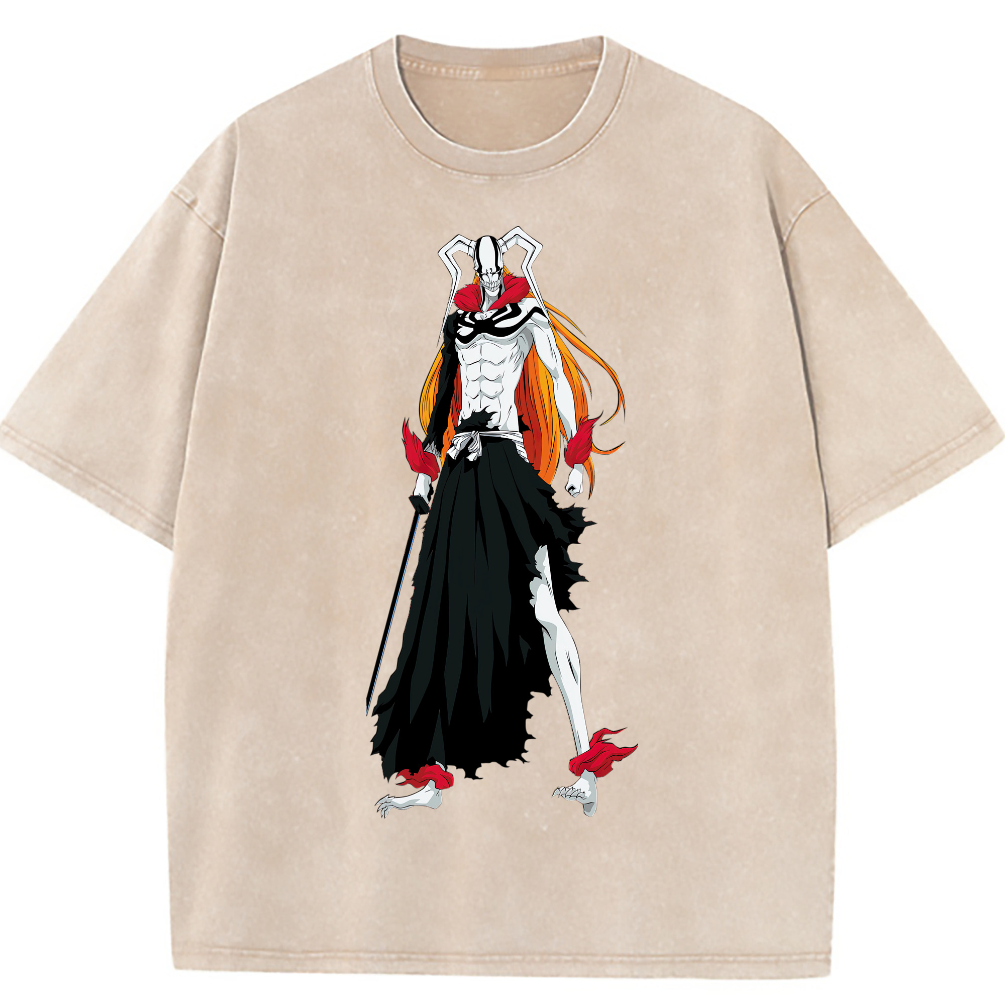 （画像用） ブリーチ 黒崎一護（くろさき いちご）BLEACH Kurosaki Ichigo 綿100% ヴィンテージ風 半袖Tシャツ（フロントプリント）