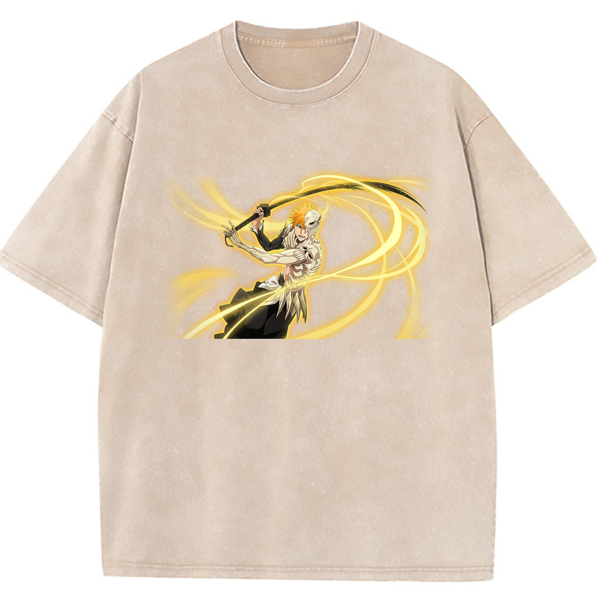 （画像用） ブリーチ 黒崎一護（くろさき いちご）BLEACH Kurosaki Ichigo 綿100% ヴィンテージ風 半袖Tシャツ（フロントプリント）