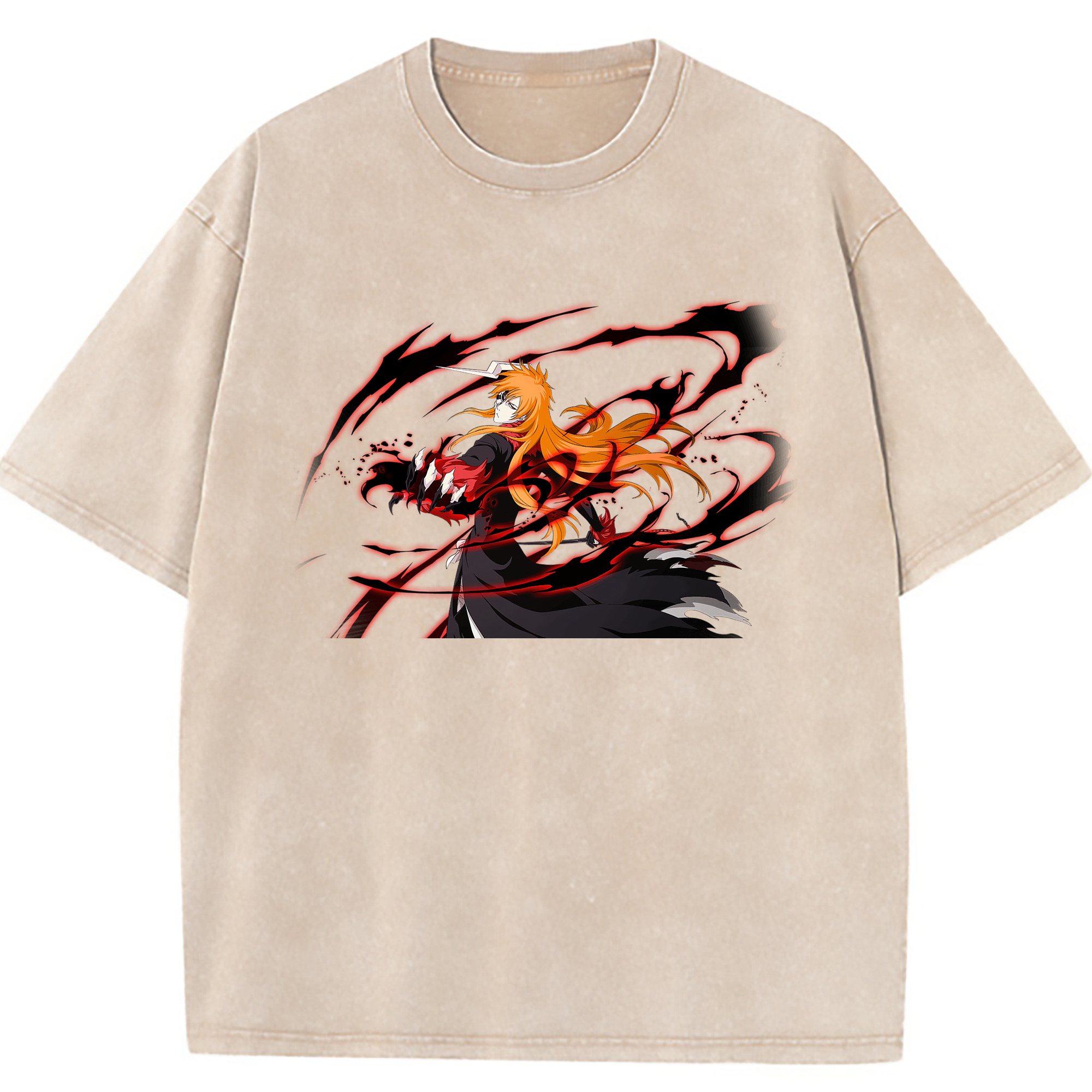 （画像用） ブリーチ 黒崎一護（くろさき いちご）BLEACH Kurosaki Ichigo 綿100% ヴィンテージ風 半袖Tシャツ（フロントプリント）