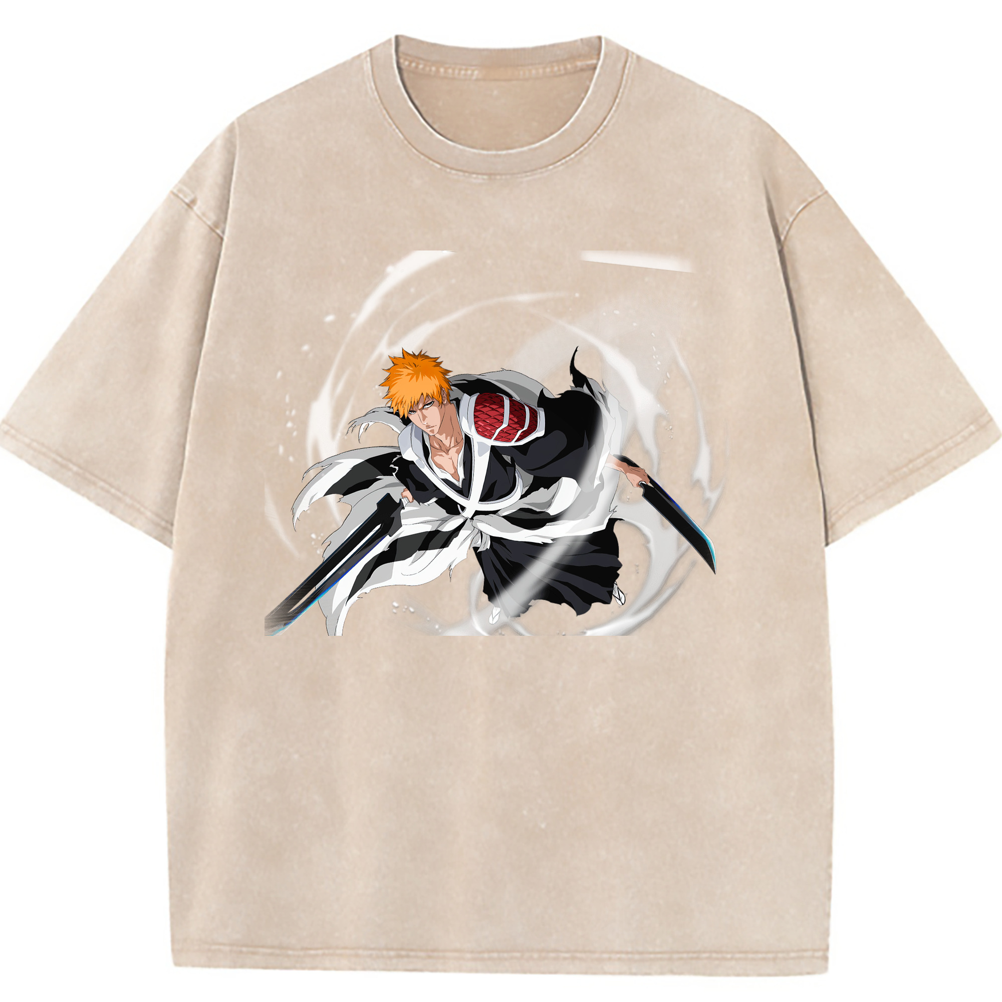 （画像用） ブリーチ 黒崎一護（くろさき いちご）BLEACH Kurosaki Ichigo 綿100% ヴィンテージ風 半袖Tシャツ（フロントプリント）