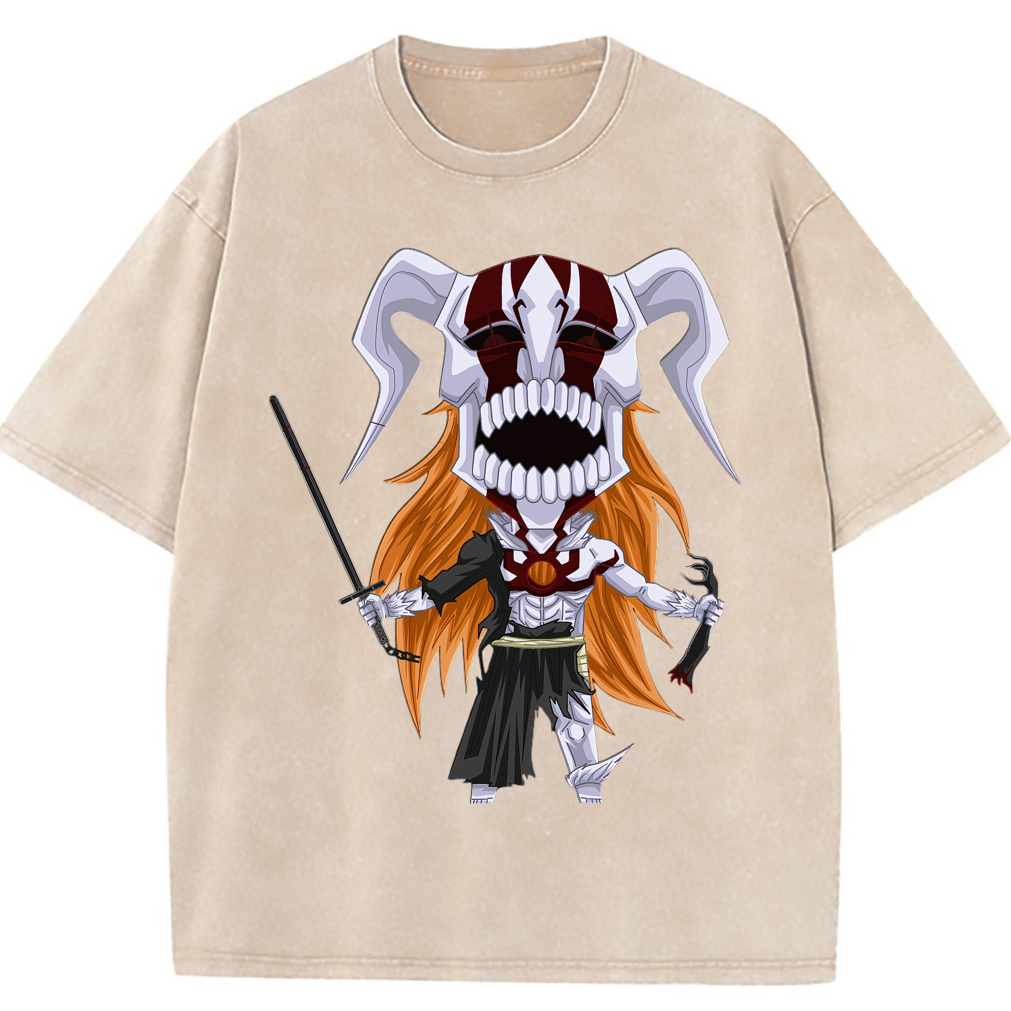 （画像用） ブリーチ 黒崎一護（くろさき いちご）BLEACH Kurosaki Ichigo 綿100% ヴィンテージ風 半袖Tシャツ（フロントプリント）