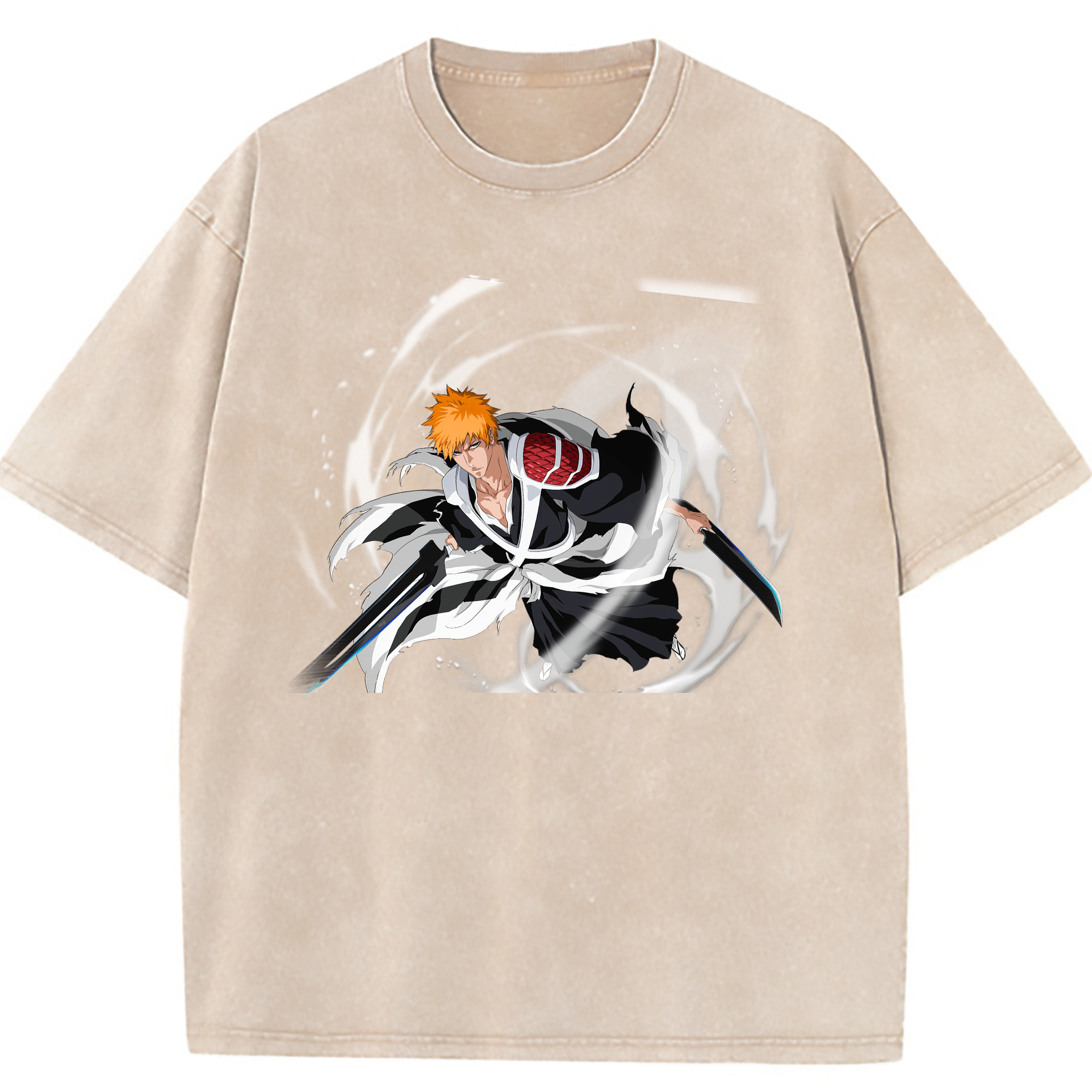 （画像用） ブリーチ 黒崎一護（くろさき いちご）BLEACH Kurosaki Ichigo 綿100% ヴィンテージ風 半袖Tシャツ（フロントプリント）