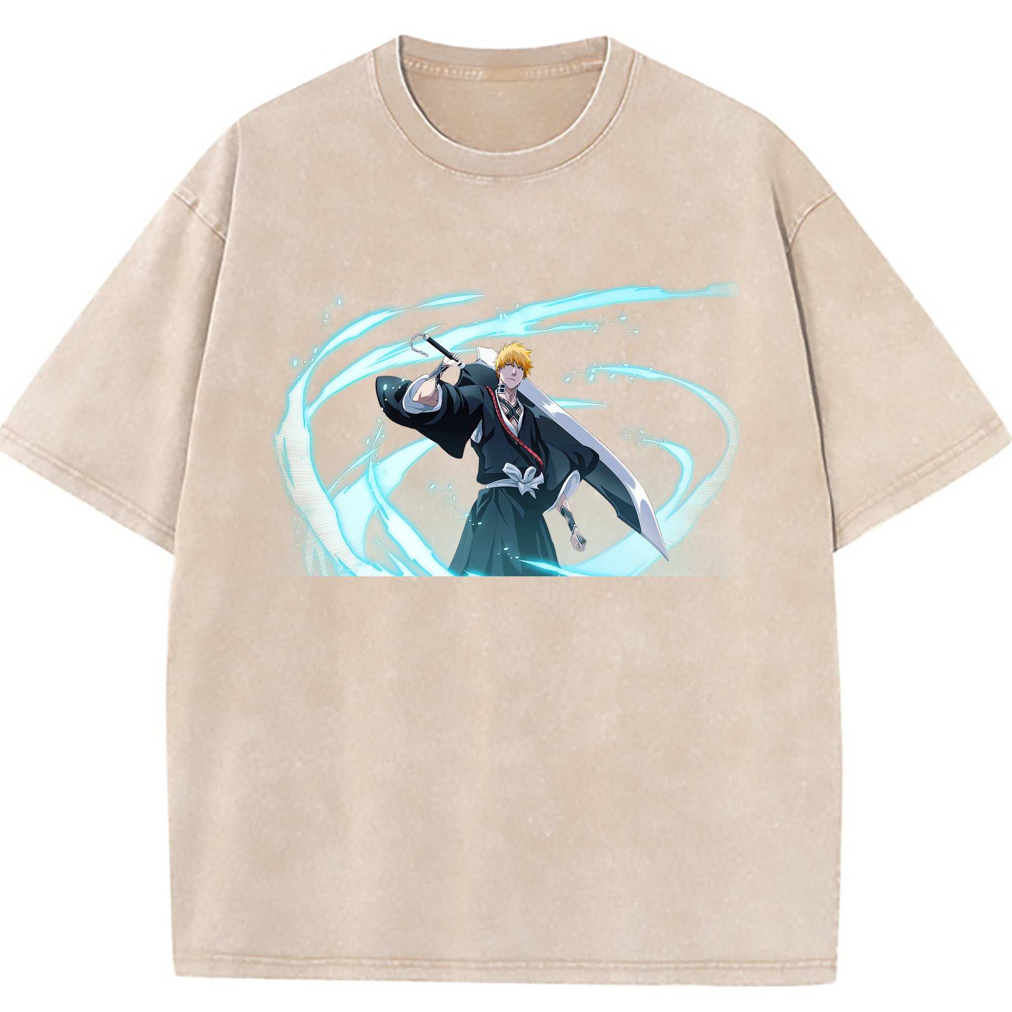 （画像用） ブリーチ 黒崎一護（くろさき いちご）BLEACH Kurosaki Ichigo 綿100% ヴィンテージ風 半袖Tシャツ（フロントプリント）