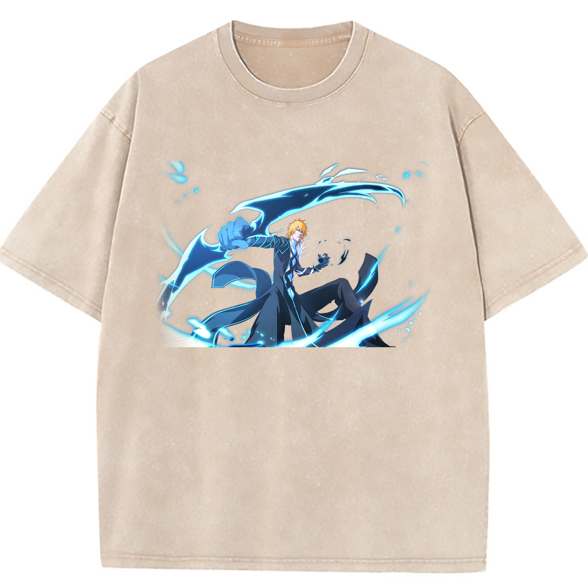 （画像用） ブリーチ 黒崎一護（くろさき いちご）BLEACH Kurosaki Ichigo 綿100% ヴィンテージ風 半袖Tシャツ（フロントプリント）