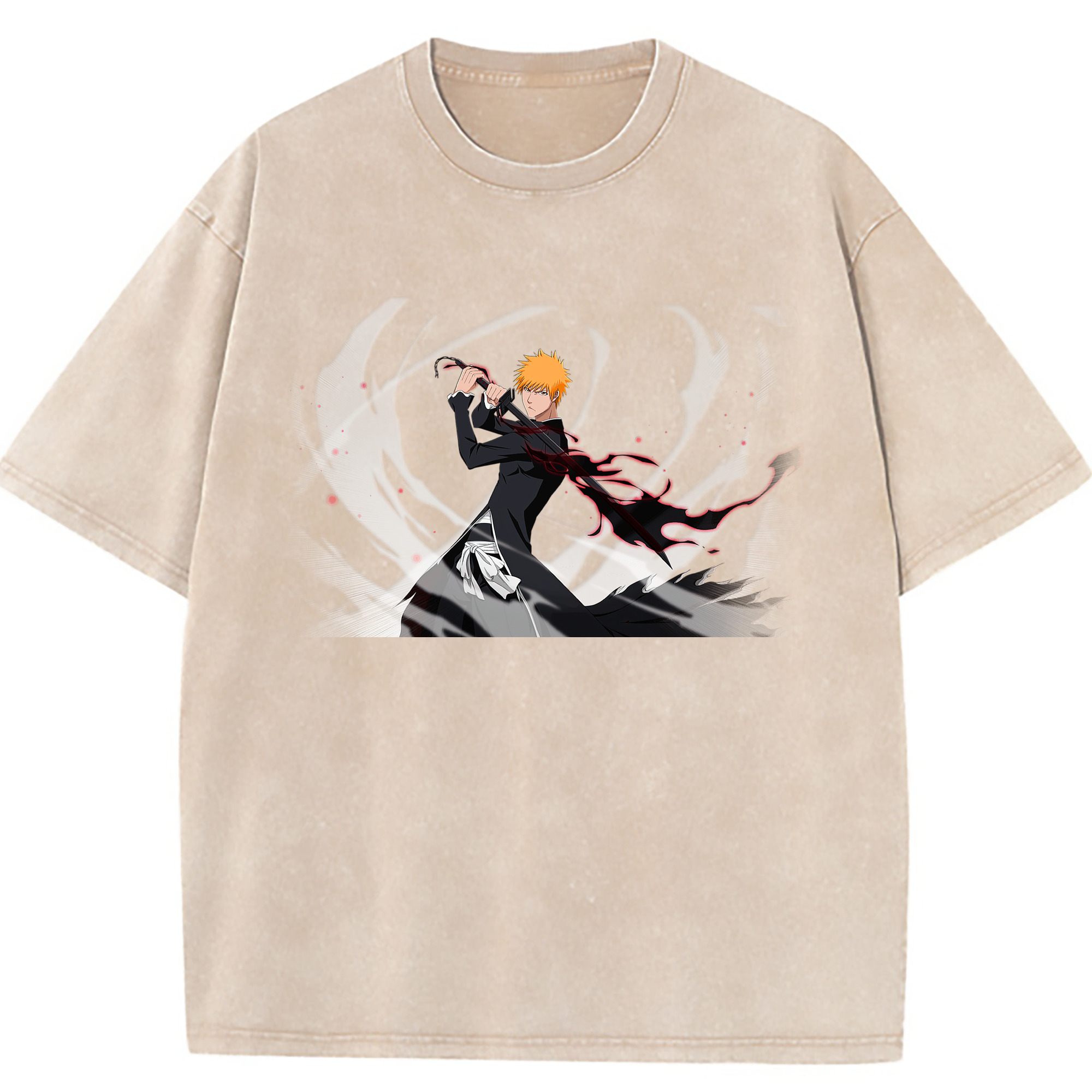 （画像用） ブリーチ 黒崎一護（くろさき いちご）BLEACH Kurosaki Ichigo 綿100% ヴィンテージ風 半袖Tシャツ（フロントプリント）