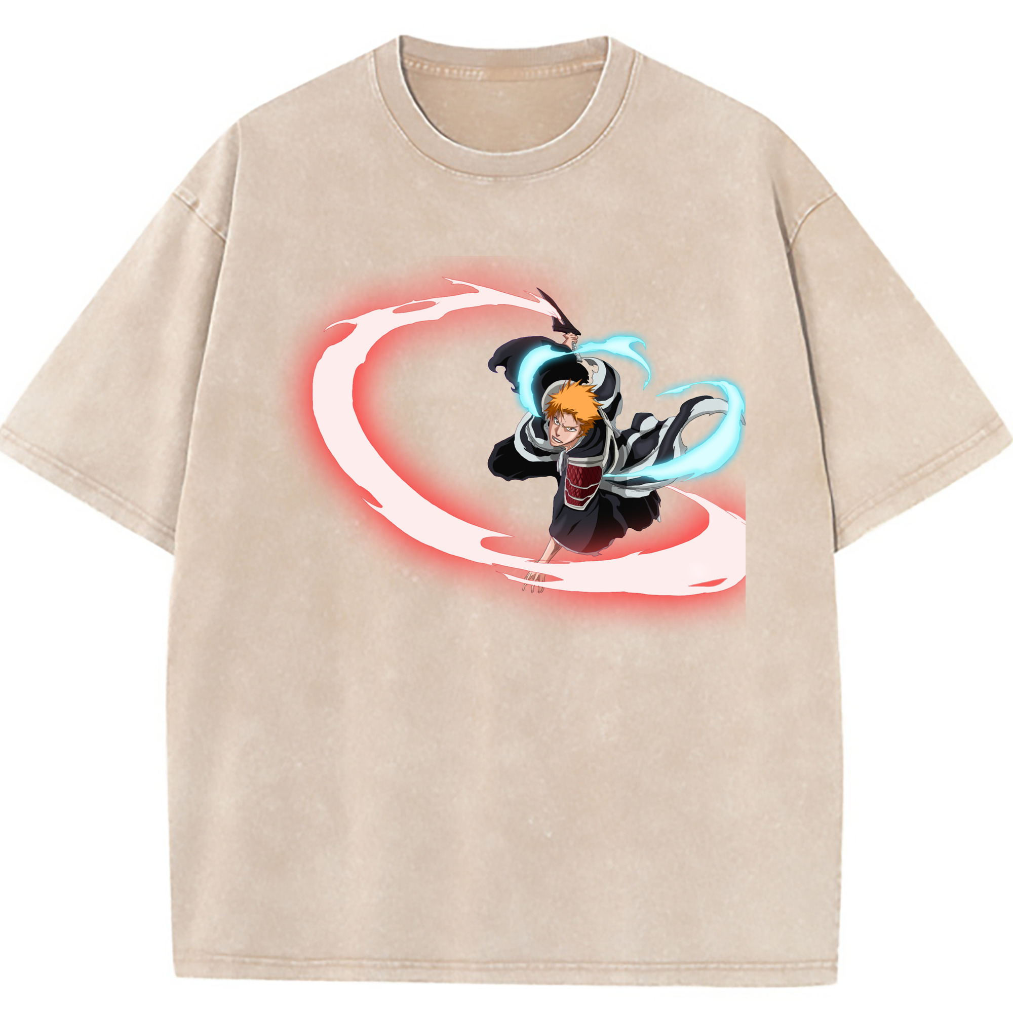 （画像用） ブリーチ 黒崎一護（くろさき いちご）BLEACH Kurosaki Ichigo 綿100% ヴィンテージ風 半袖Tシャツ（フロントプリント）