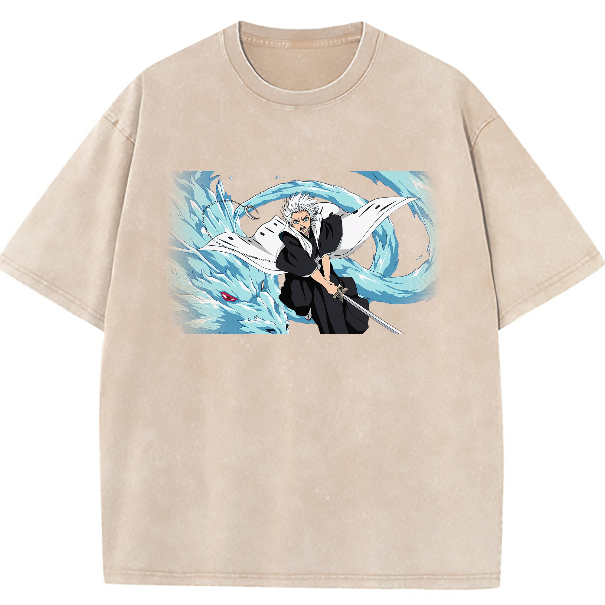 （画像用） ブリーチ 日番谷冬獅郎（ひつがや とうしろう） BLEACH Hitsugaya Toushirou 綿100% ヴィンテージ風 半袖Tシャツ（フロントプリント）