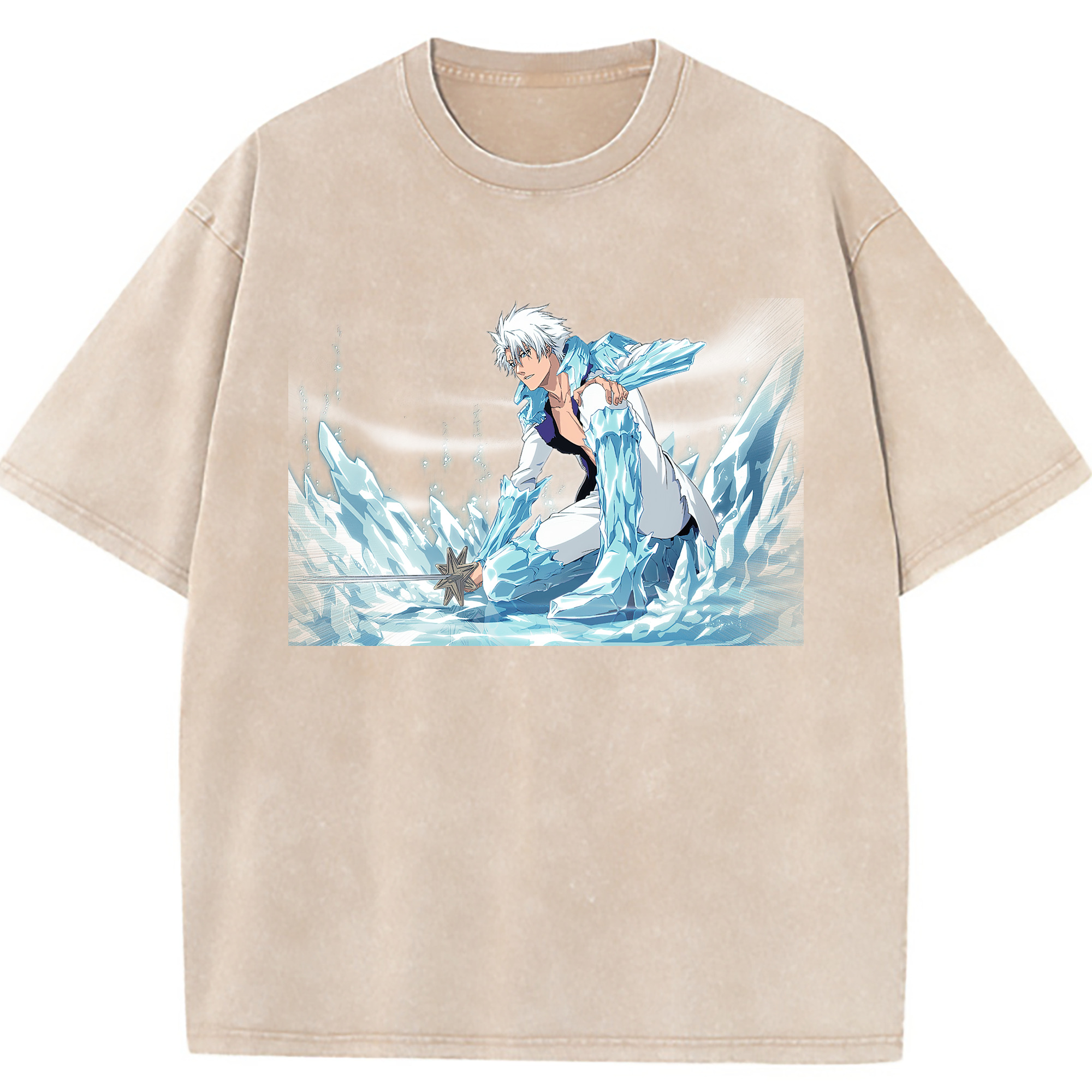 （画像用） ブリーチ 日番谷冬獅郎（ひつがや とうしろう） BLEACH Hitsugaya Toushirou 綿100% ヴィンテージ風 半袖Tシャツ（フロントプリント）