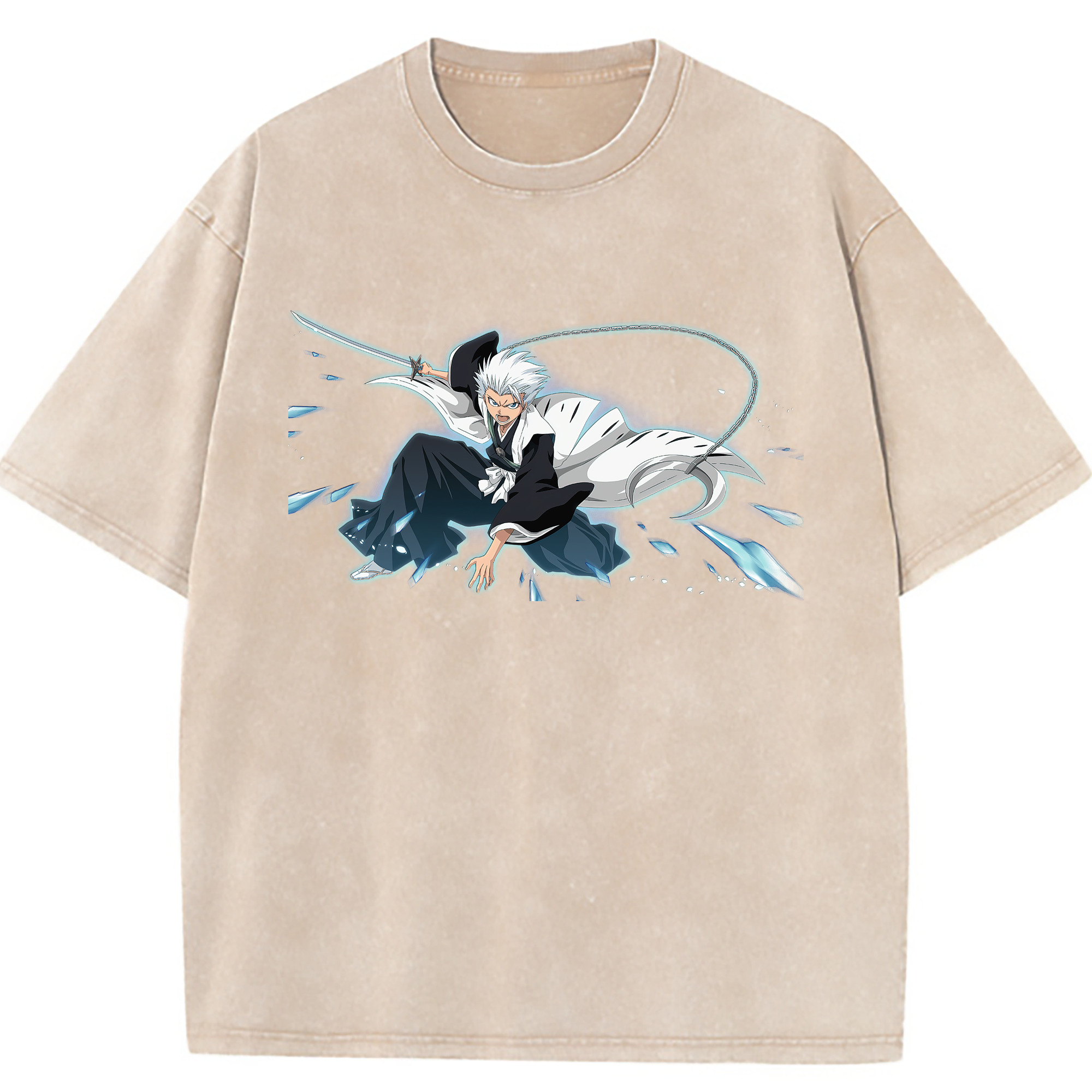 （画像用） ブリーチ 日番谷冬獅郎（ひつがや とうしろう） BLEACH Hitsugaya Toushirou 綿100% ヴィンテージ風 半袖Tシャツ（フロントプリント）