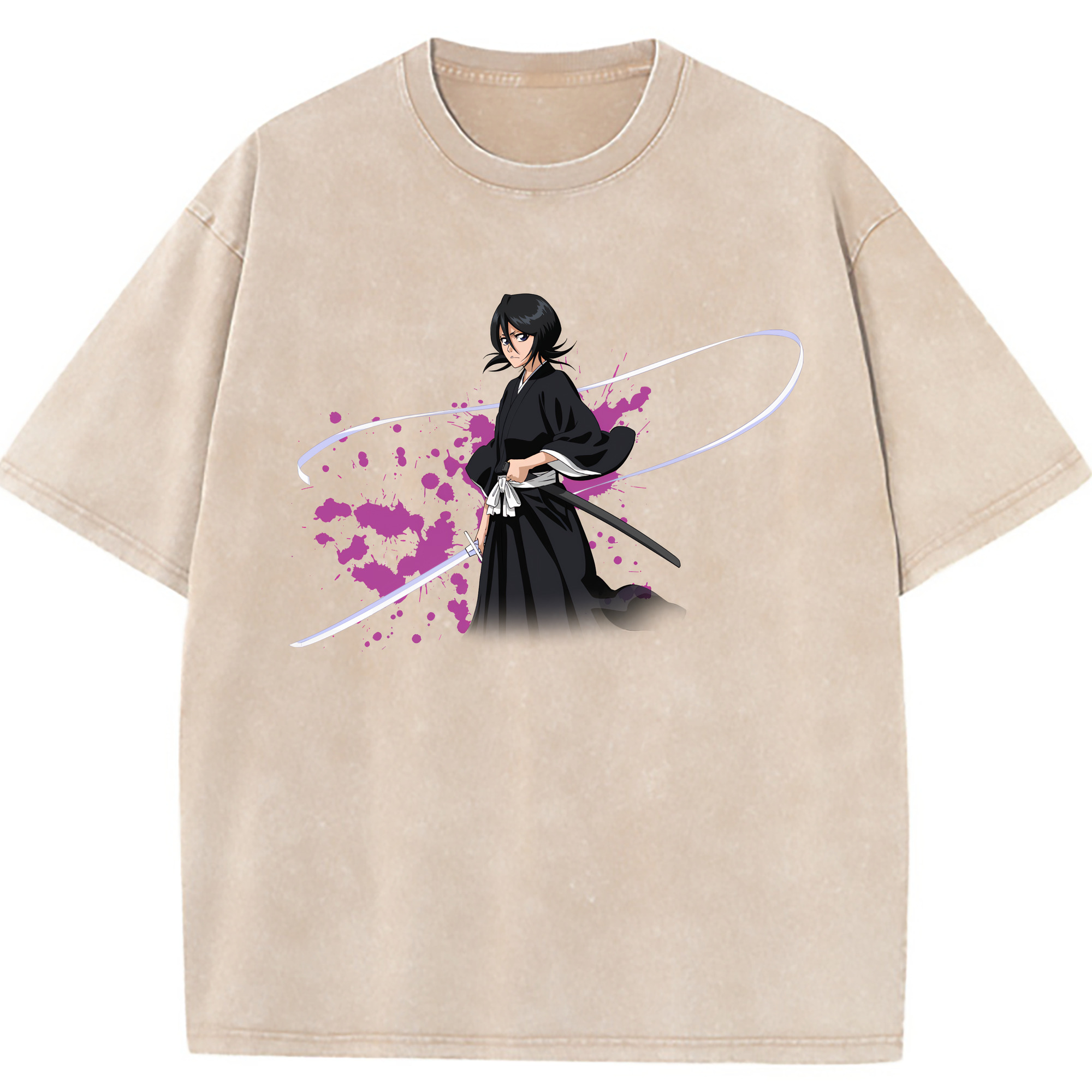（画像用） ブリーチ 朽木ルキア BLEACH Kuchiki Rukia 綿100% ヴィンテージ風 半袖Tシャツ（フロントプリント）