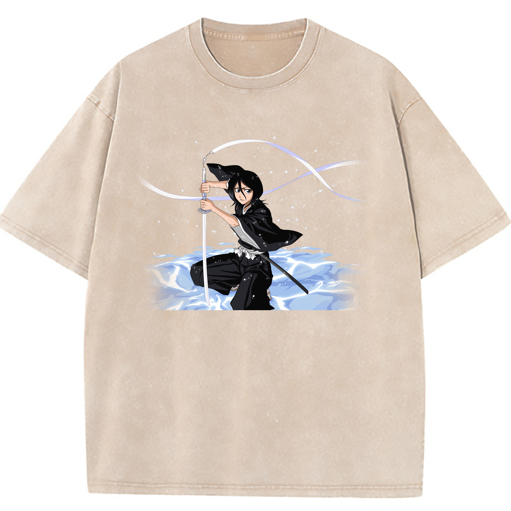 （画像用） ブリーチ 朽木ルキア BLEACH Kuchiki Rukia 綿100% ヴィンテージ風 半袖Tシャツ（フロントプリント）