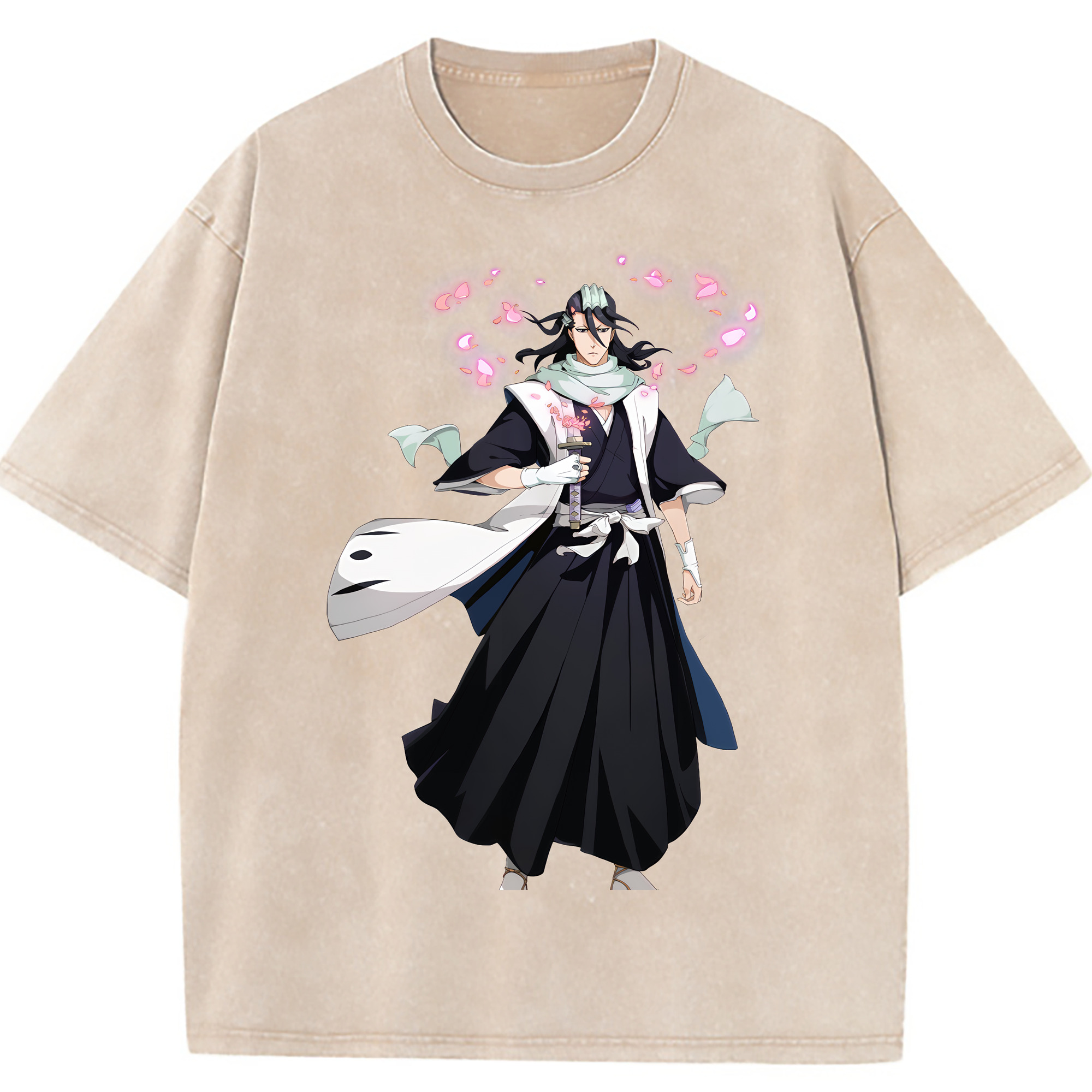 （画像用） ブリーチ くちき びゃくや BLEACH Kuchiki Byakuya 綿100% ヴィンテージ風 半袖Tシャツ（フロントプリント）