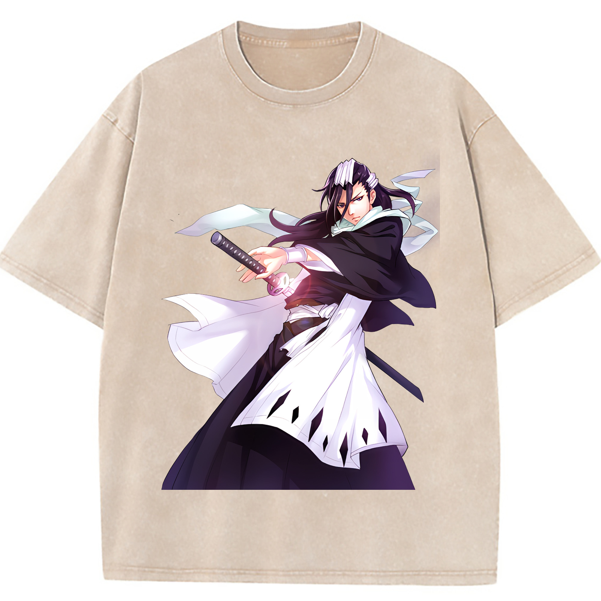（画像用） ブリーチ くちき びゃくや BLEACH Kuchiki Byakuya 綿100% ヴィンテージ風 半袖Tシャツ（フロントプリント）