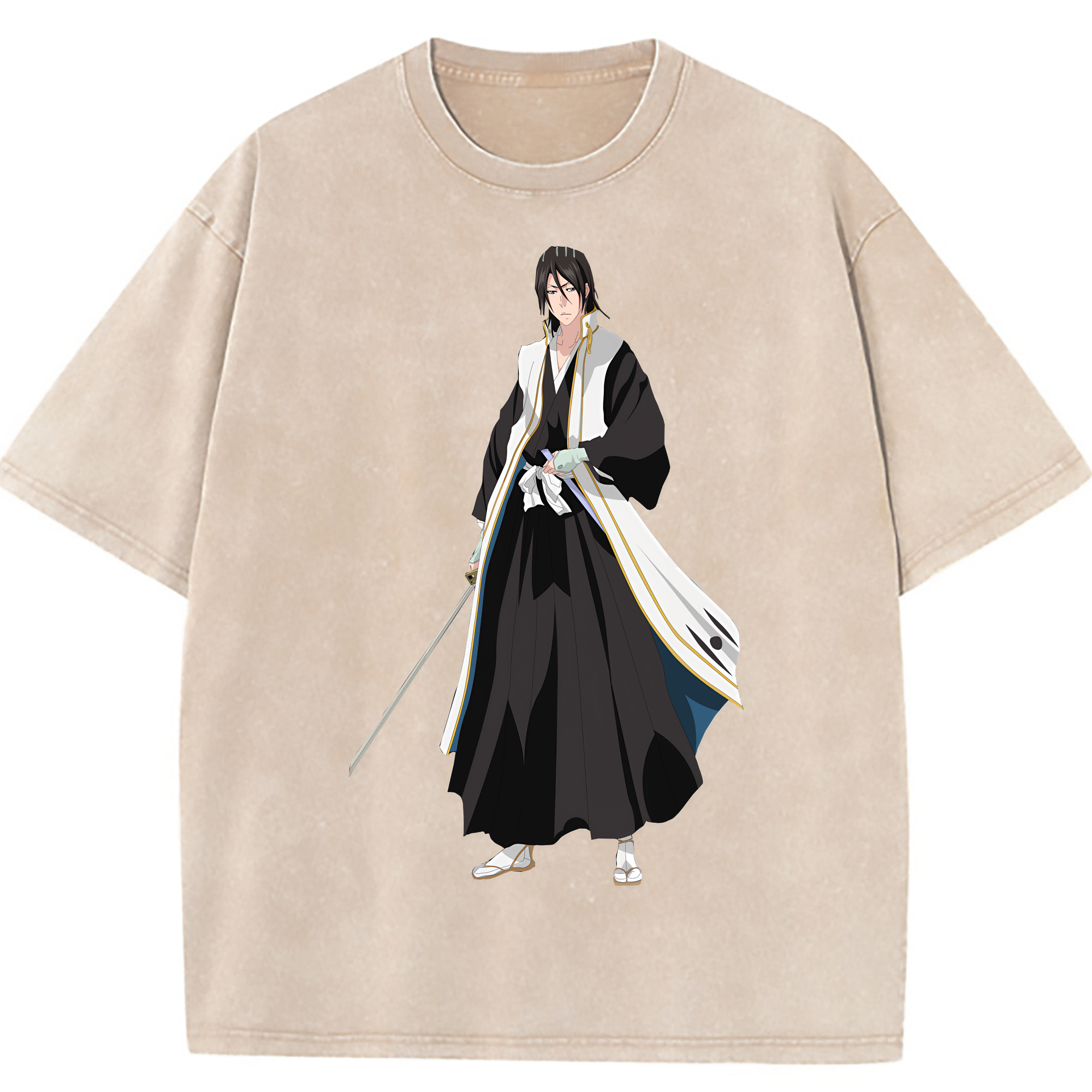 （画像用） ブリーチ くちき びゃくや BLEACH Kuchiki Byakuya 綿100% ヴィンテージ風 半袖Tシャツ（フロントプリント）