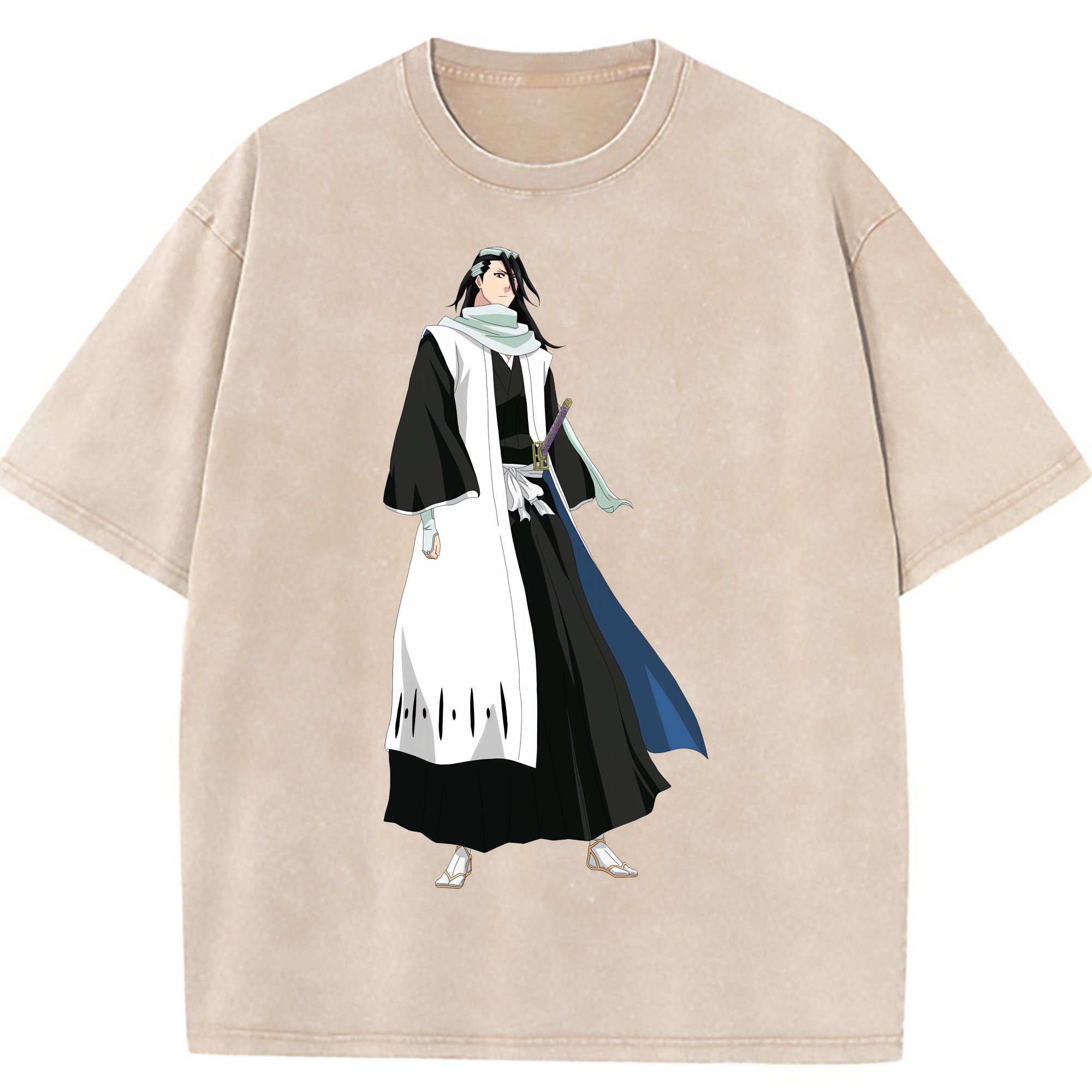 （画像用） ブリーチ くちき びゃくや BLEACH Kuchiki Byakuya 綿100% ヴィンテージ風 半袖Tシャツ（フロントプリント）