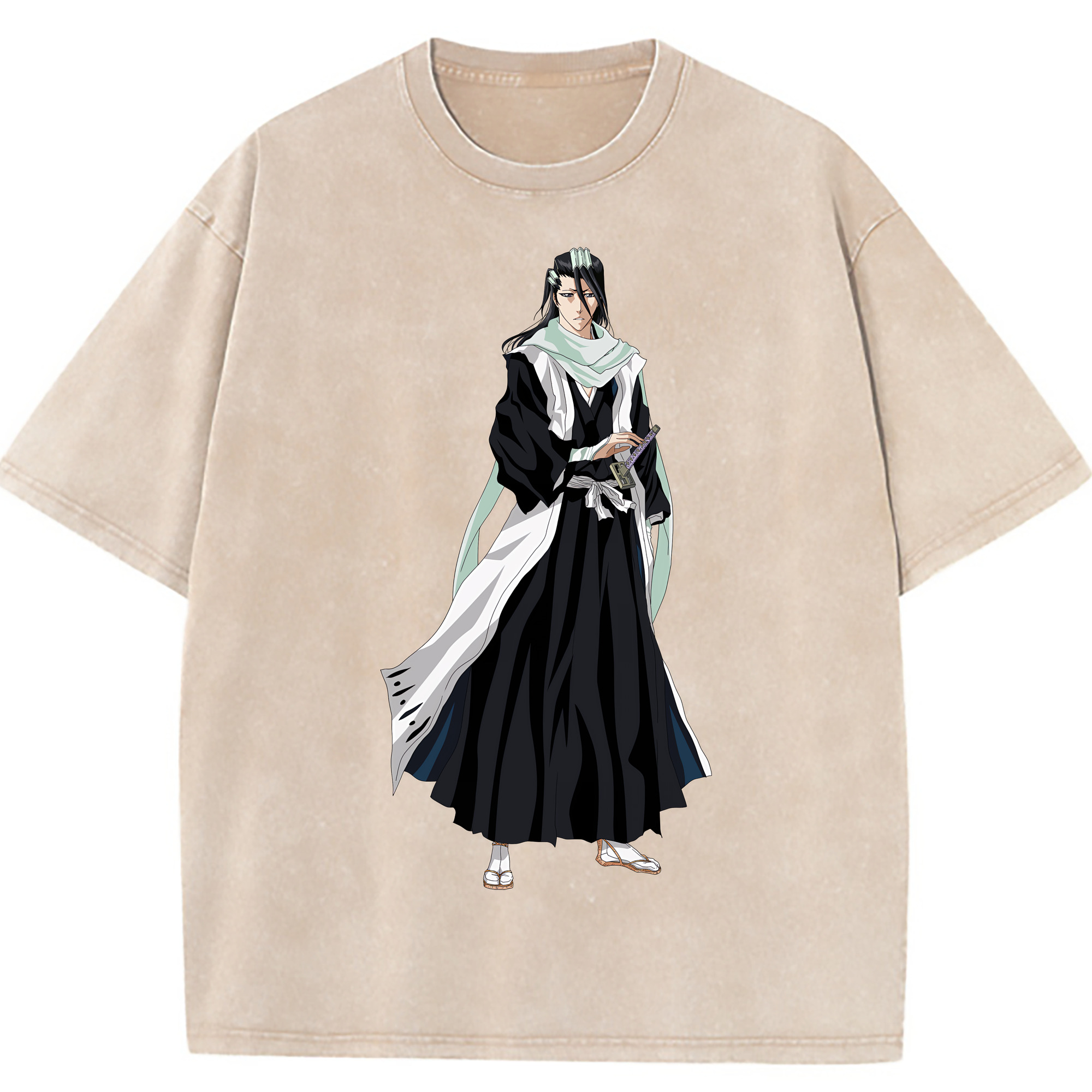 （画像用） ブリーチ くちき びゃくや BLEACH Kuchiki Byakuya 綿100% ヴィンテージ風 半袖Tシャツ（フロントプリント）