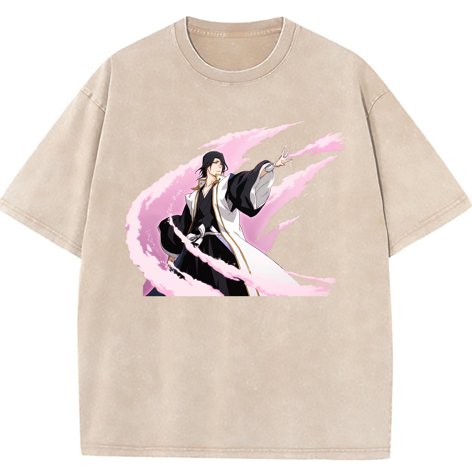 （画像用） ブリーチ くちき びゃくや BLEACH Kuchiki Byakuya 綿100% ヴィンテージ風 半袖Tシャツ（フロントプリント）