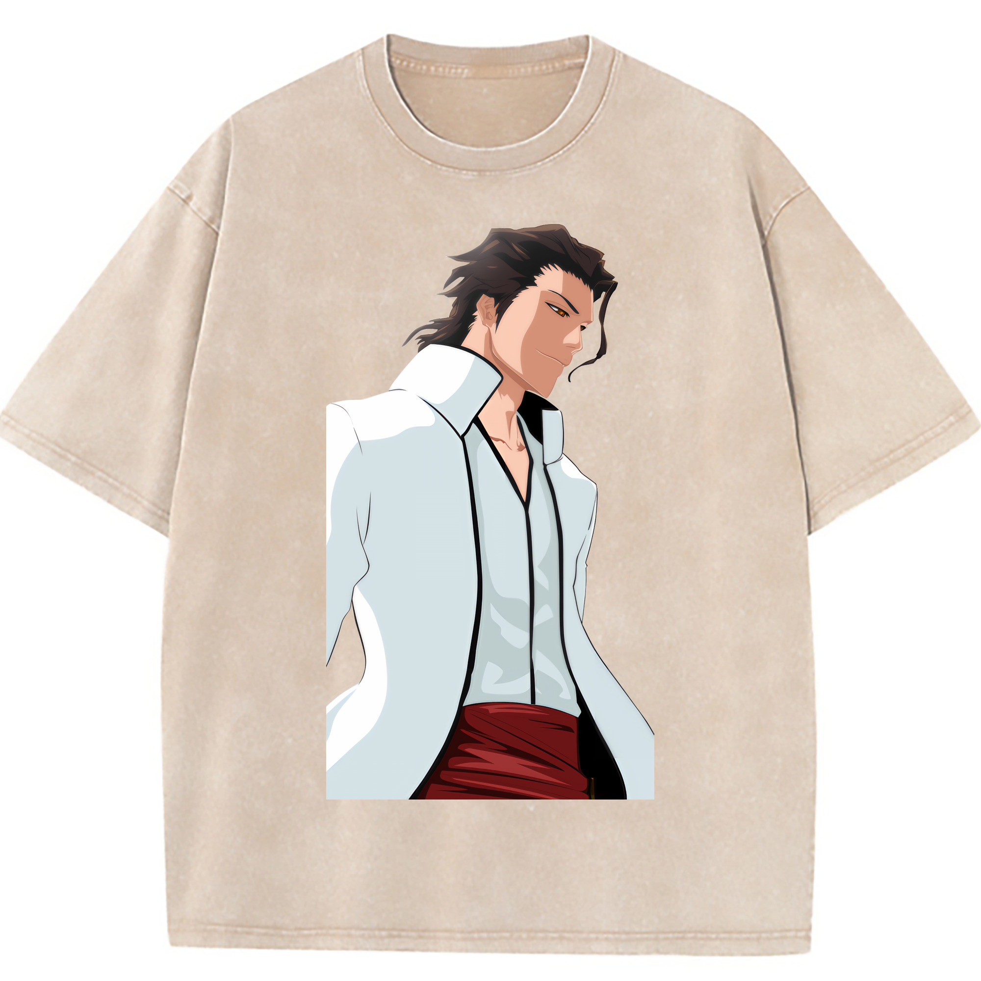 （画像用） ブリーチ 藍染 惣右介（あいぜん そうすけ） BLEACH Aizen Sousuke 綿100% ヴィンテージ風 半袖Tシャツ（フロントプリント）