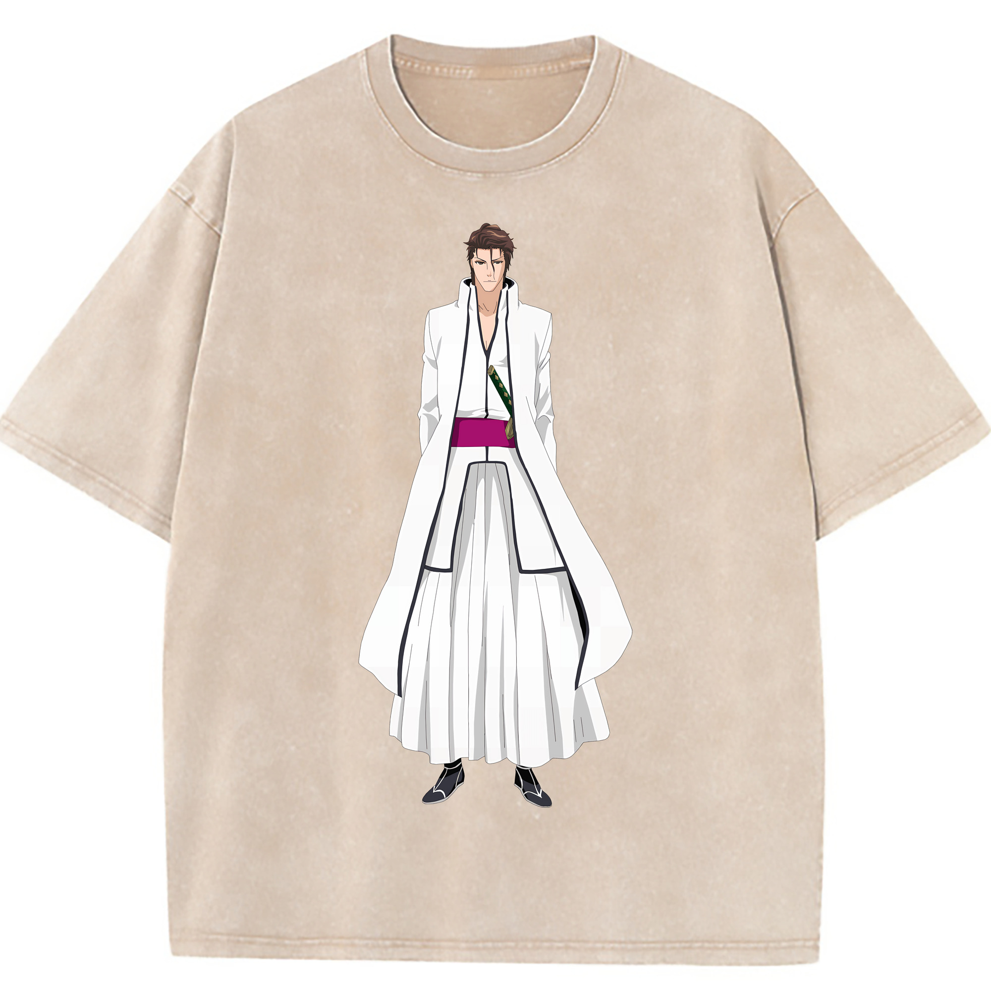 （画像用） ブリーチ 藍染 惣右介（あいぜん そうすけ） BLEACH Aizen Sousuke 綿100% ヴィンテージ風 半袖Tシャツ（フロントプリント）