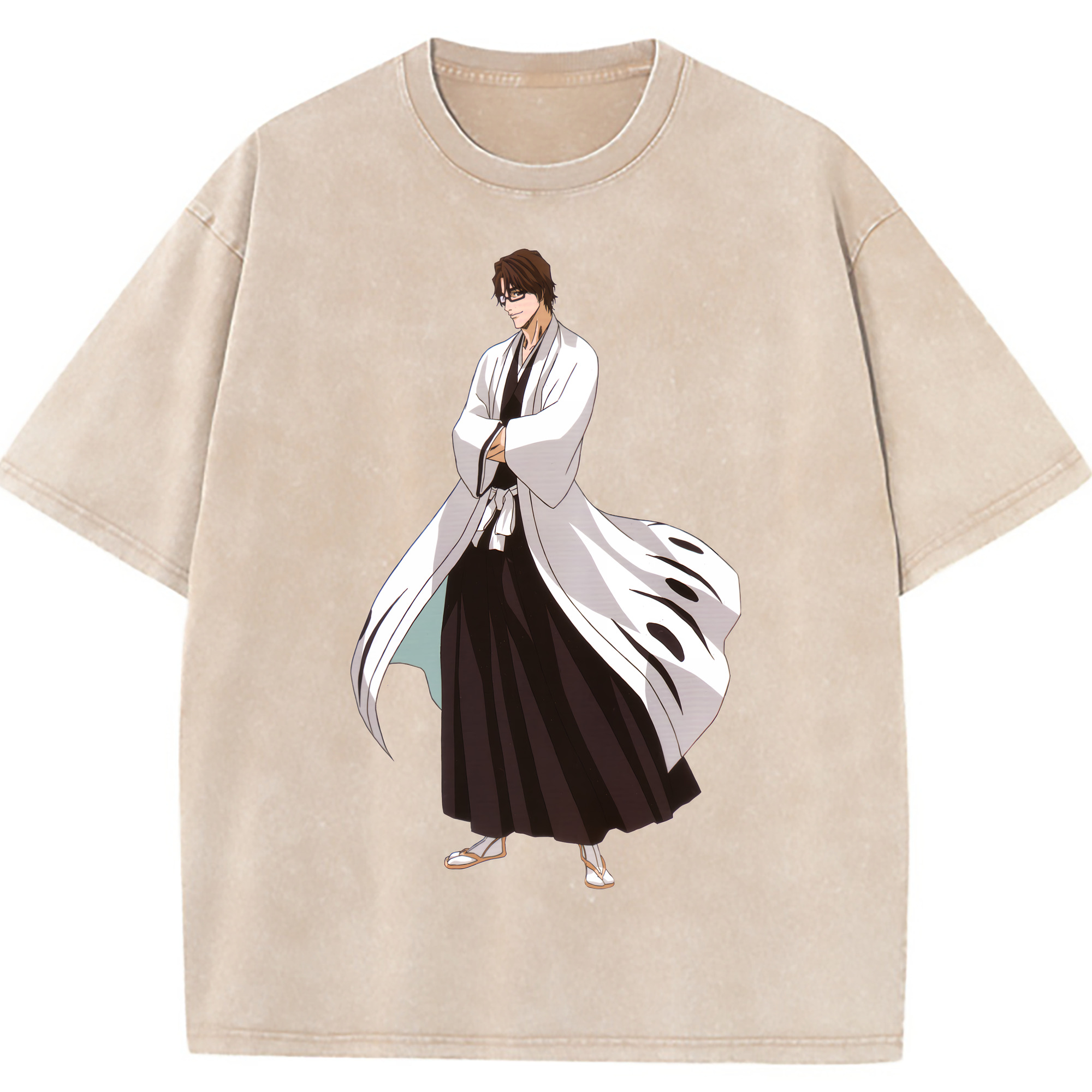 （画像用） ブリーチ 藍染 惣右介（あいぜん そうすけ） BLEACH Aizen Sousuke 綿100% ヴィンテージ風 半袖Tシャツ（フロントプリント）