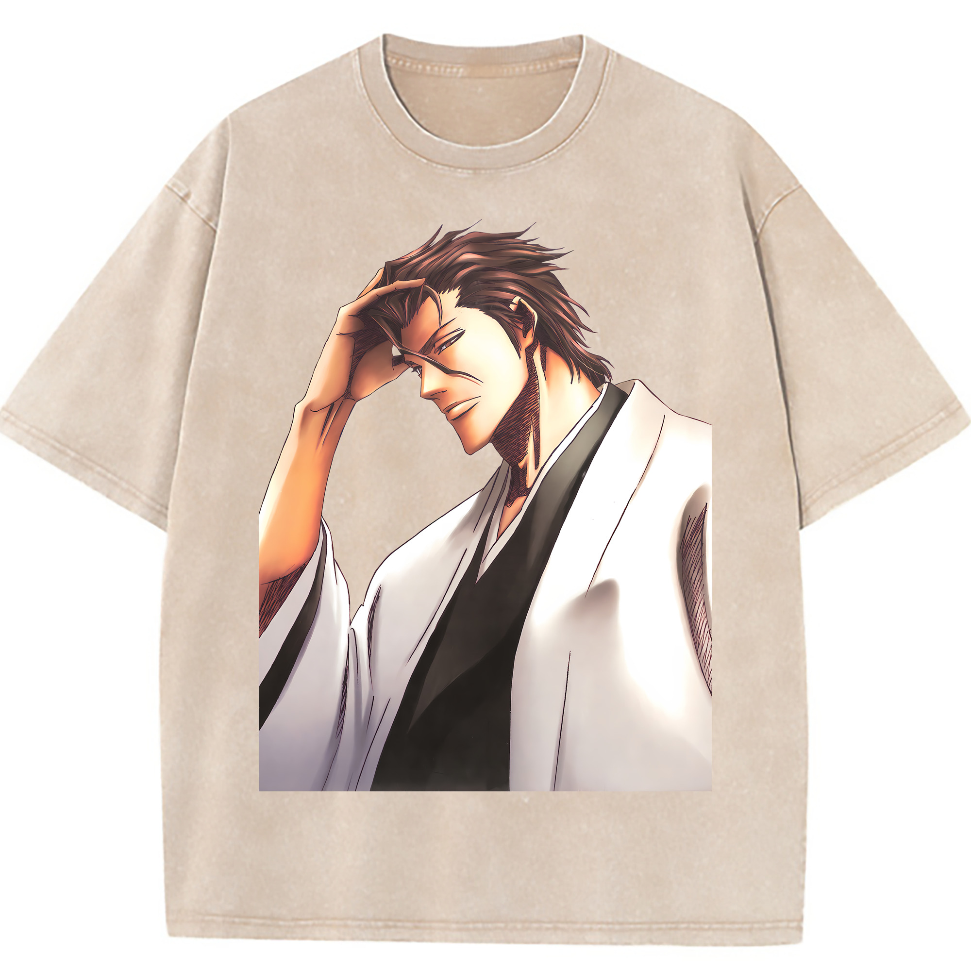 （画像用） ブリーチ 藍染 惣右介（あいぜん そうすけ） BLEACH Aizen Sousuke 綿100% ヴィンテージ風 半袖Tシャツ（フロントプリント）