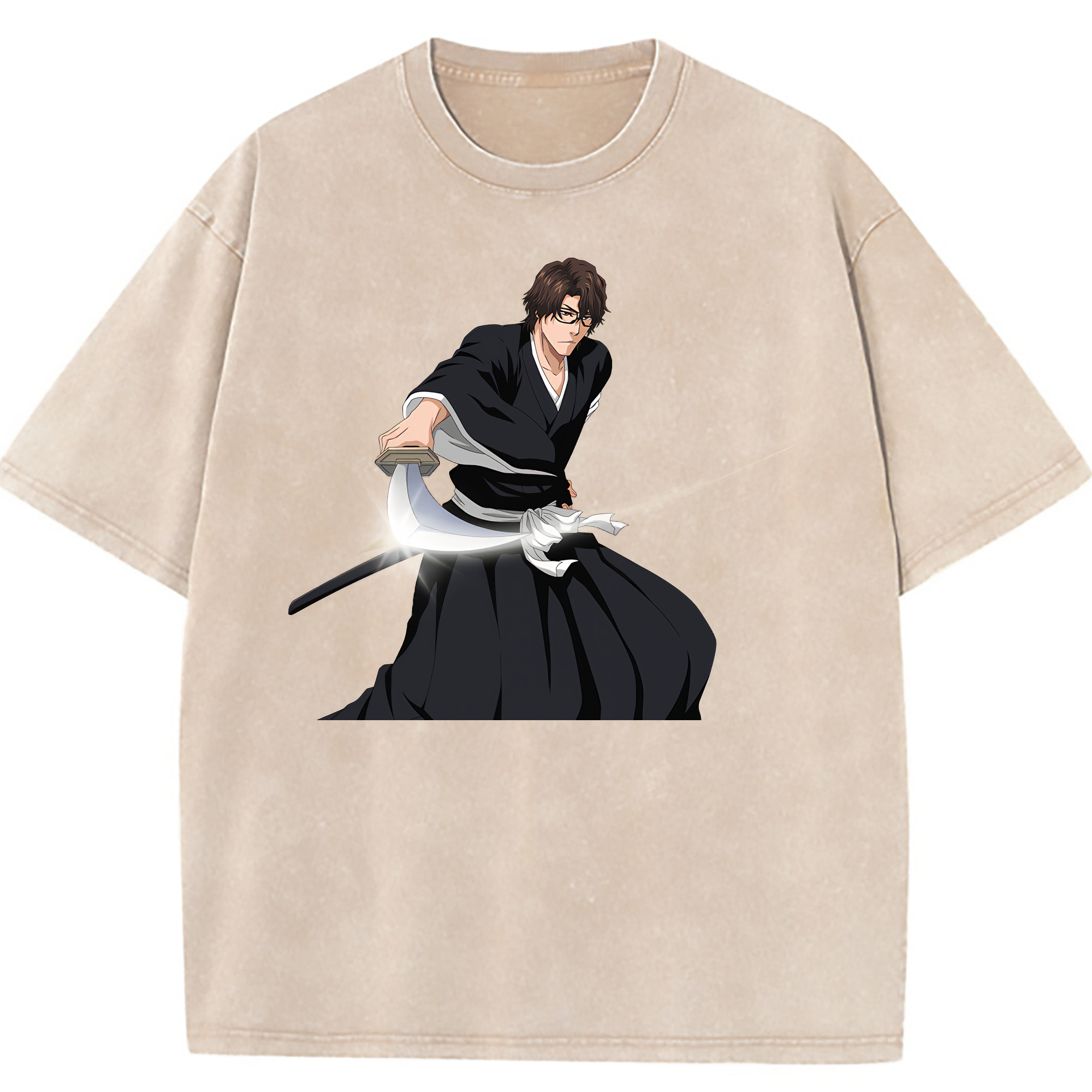 （画像用） ブリーチ 藍染 惣右介（あいぜん そうすけ） BLEACH Aizen Sousuke 綿100% ヴィンテージ風 半袖Tシャツ（フロントプリント）